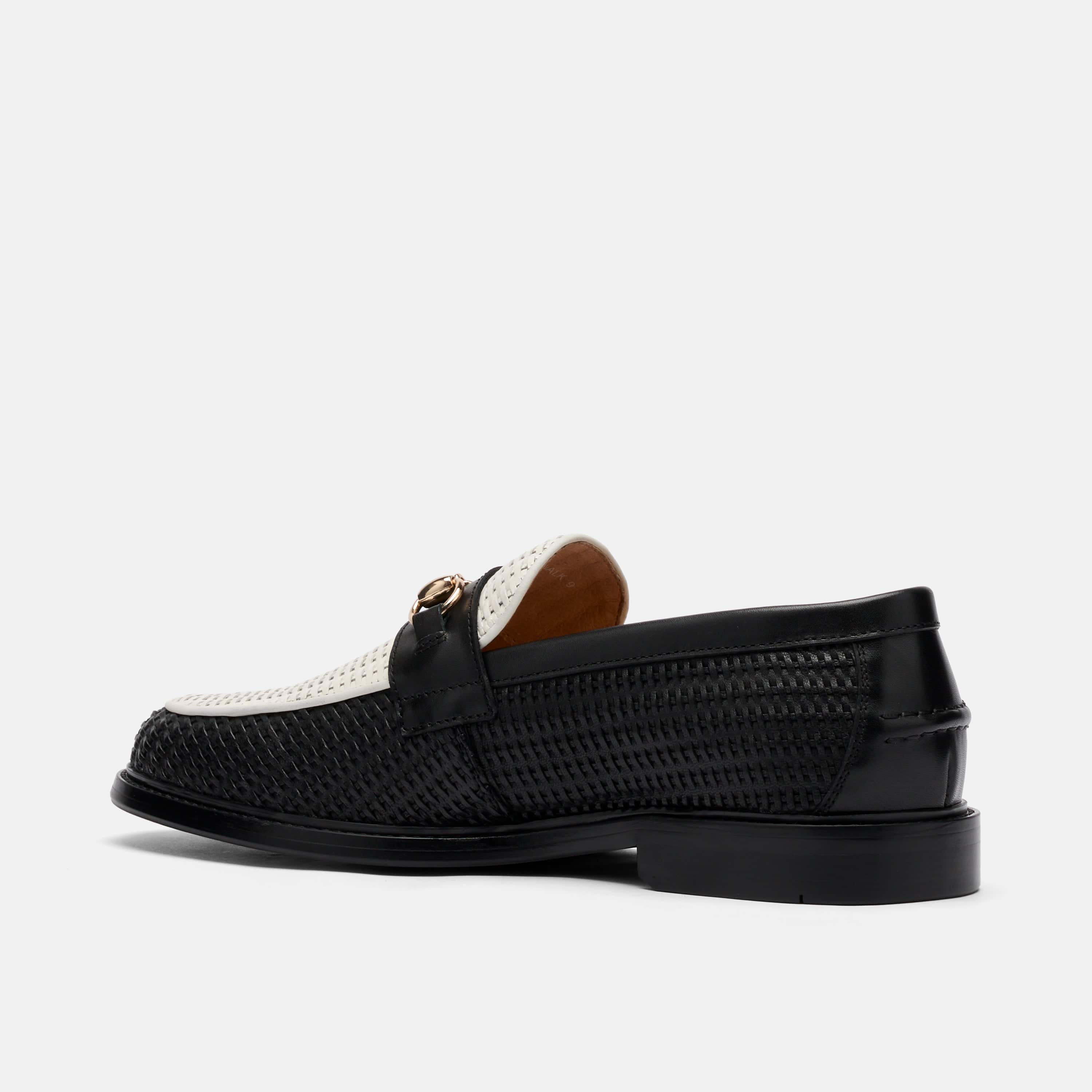 Boardwalk Black/White Woven Leather Horse-Bit Loafers - Image 4