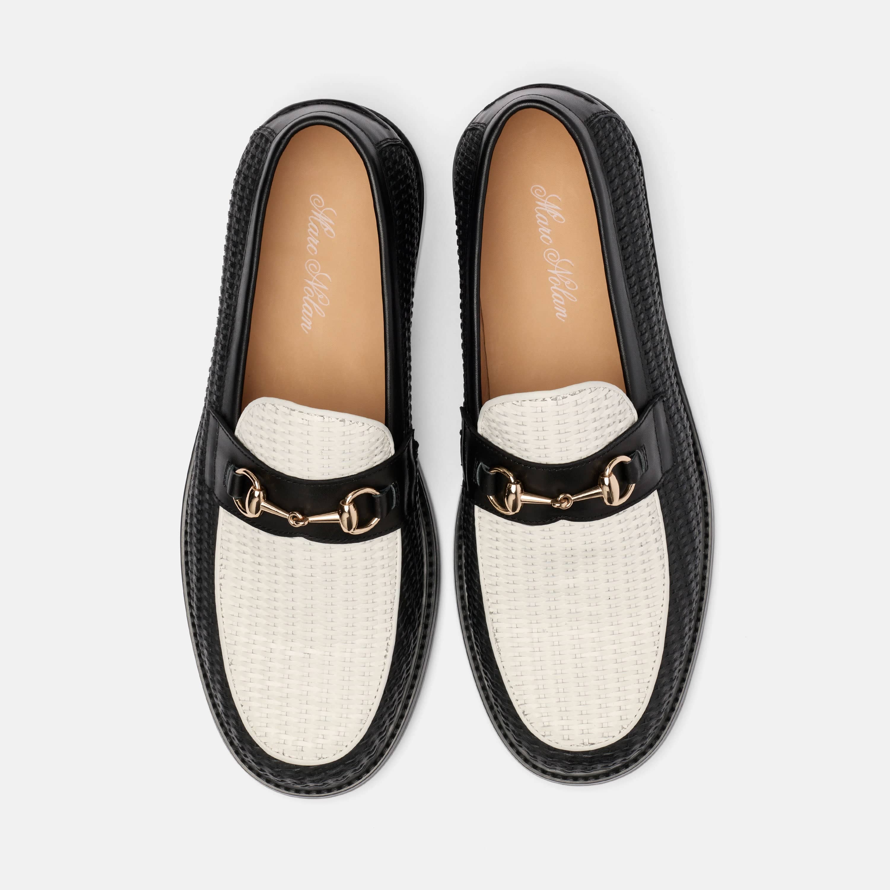 Boardwalk Black/White Woven Leather Horse-Bit Loafers - Image 5