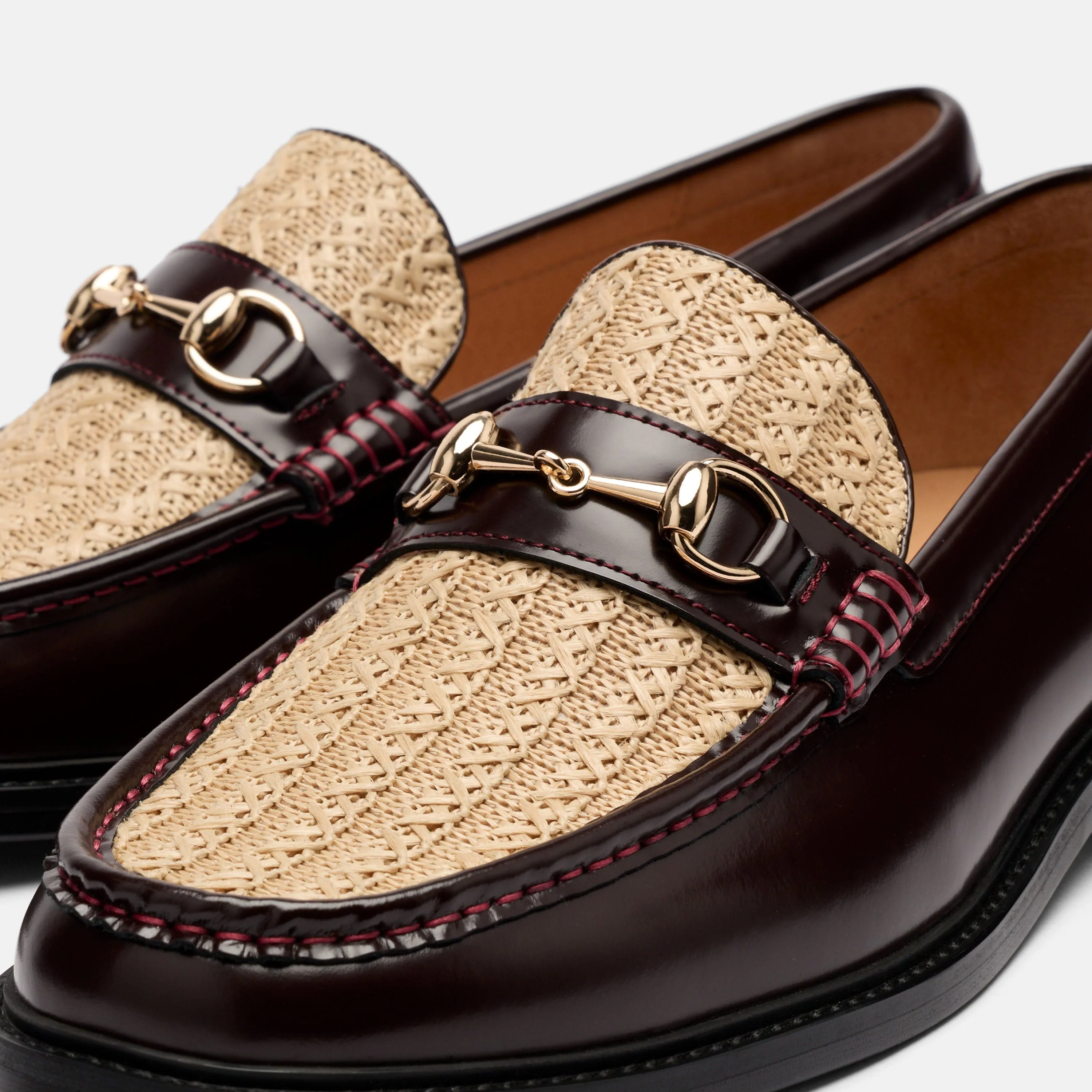 Boardwalk Burgundy/Raffia Leather Horse-Bit Loafers - Image 3