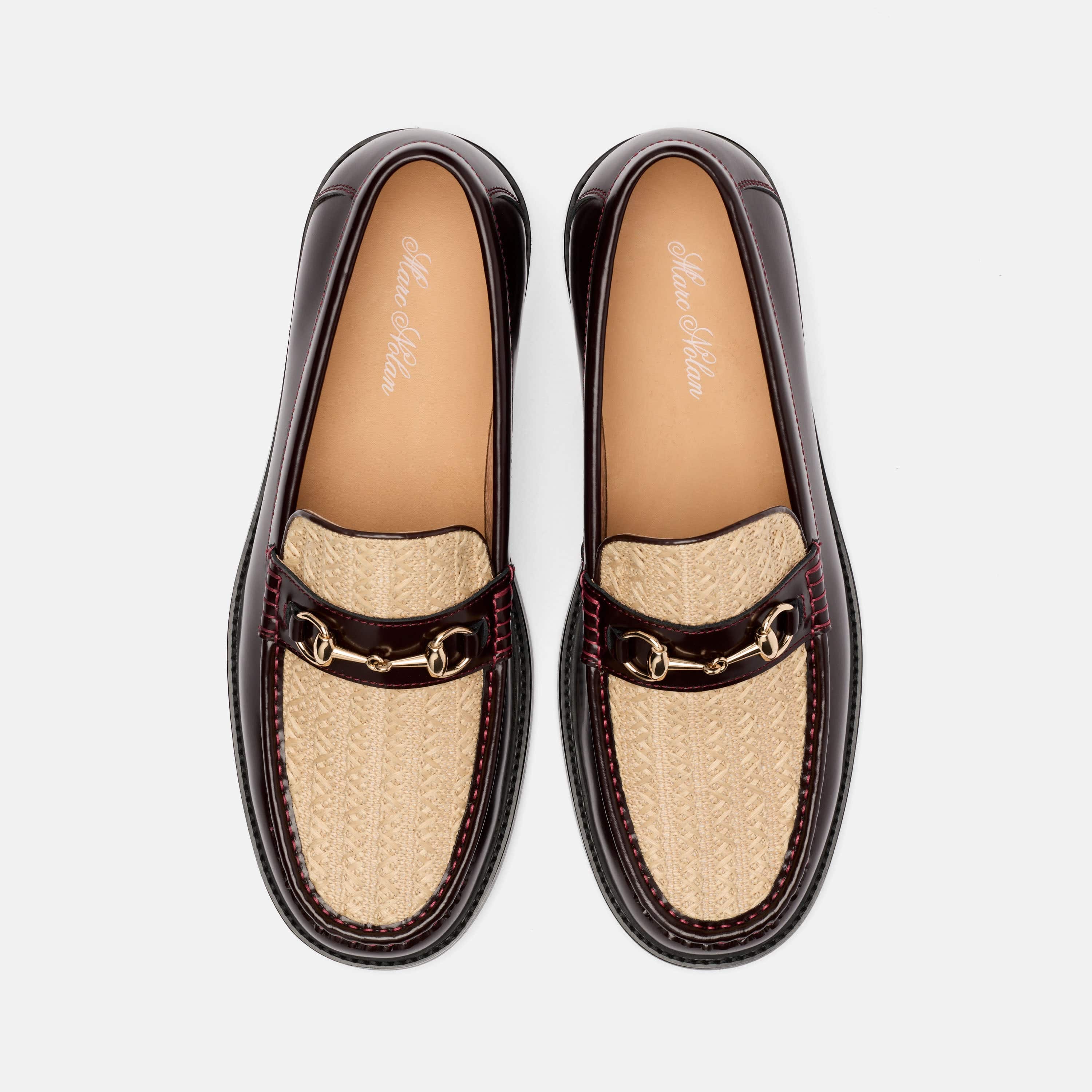 Boardwalk Burgundy/Raffia Leather Horse-Bit Loafers - Image 5