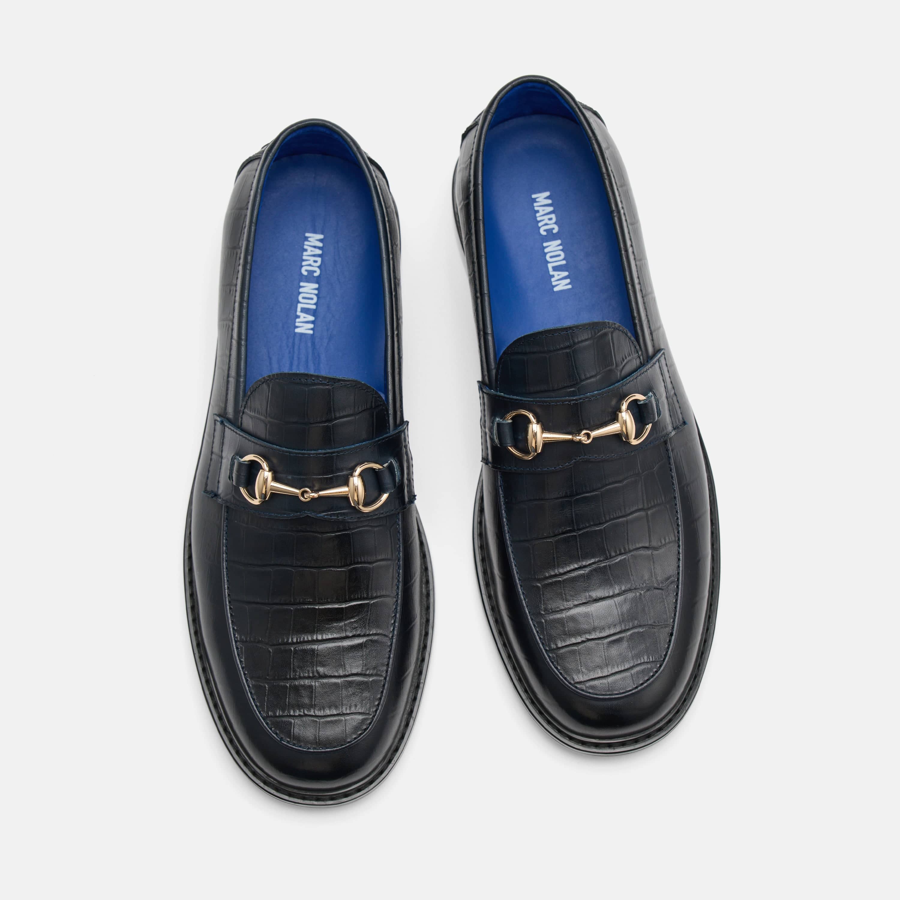 Boardwalk Navy Croc Leather Horse-Bit Loafers - Image 4