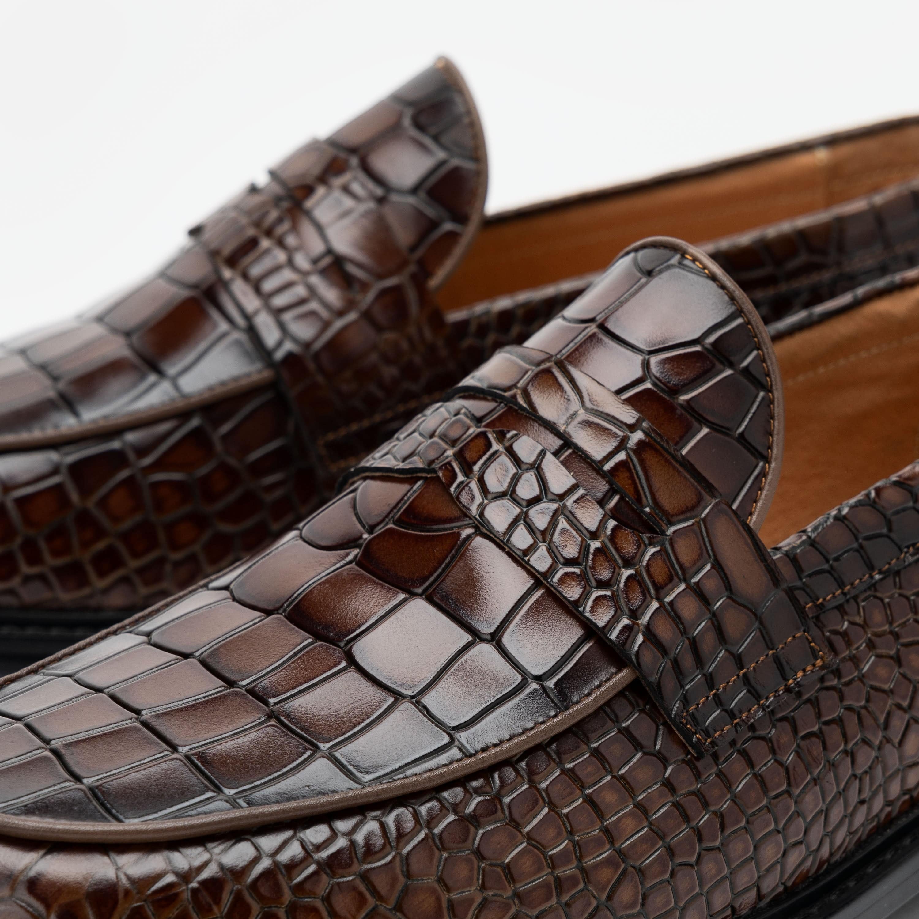 Calum Brown Crocskin Leather Penny Loafers - Image 3