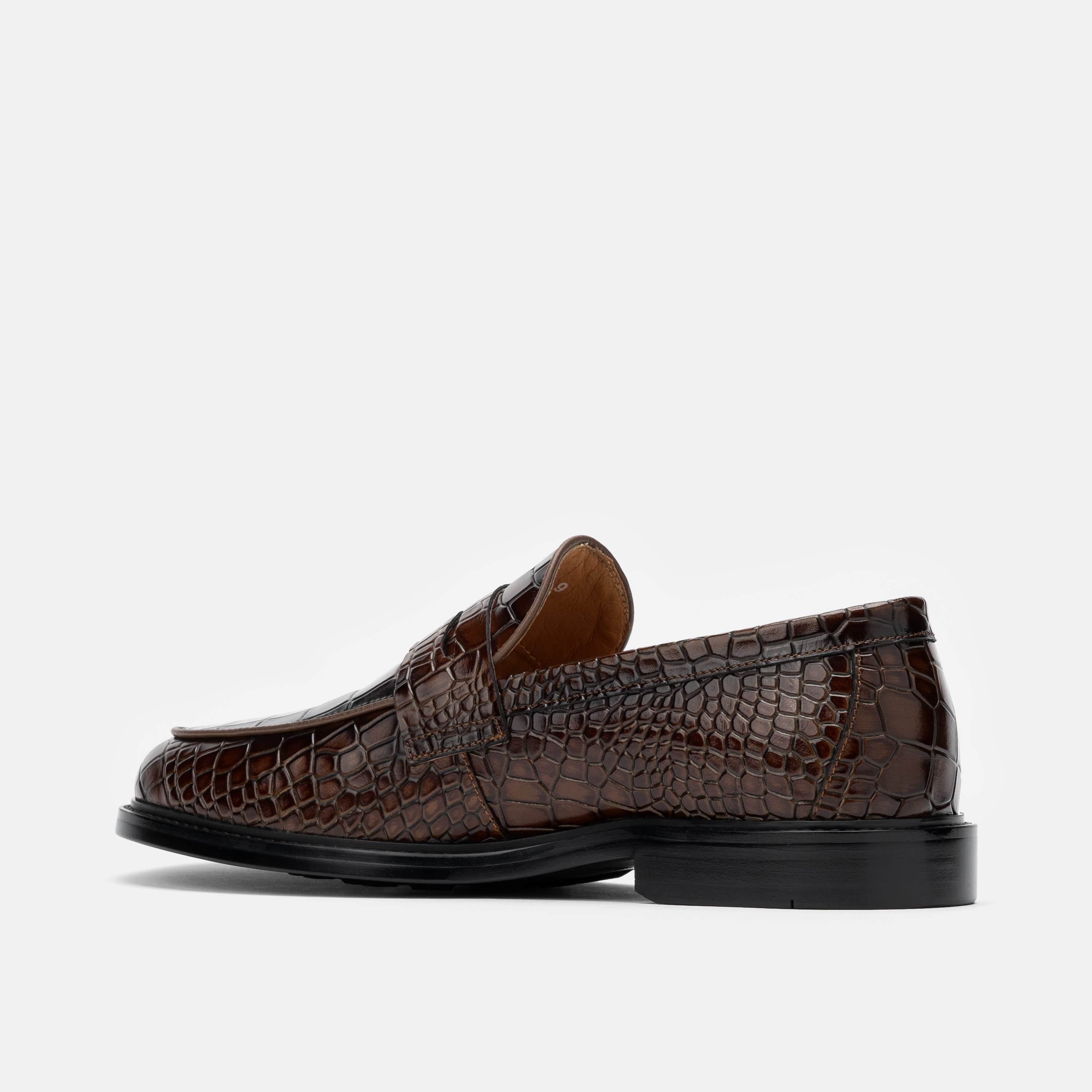 Calum Brown Crocskin Leather Penny Loafers - Image 4