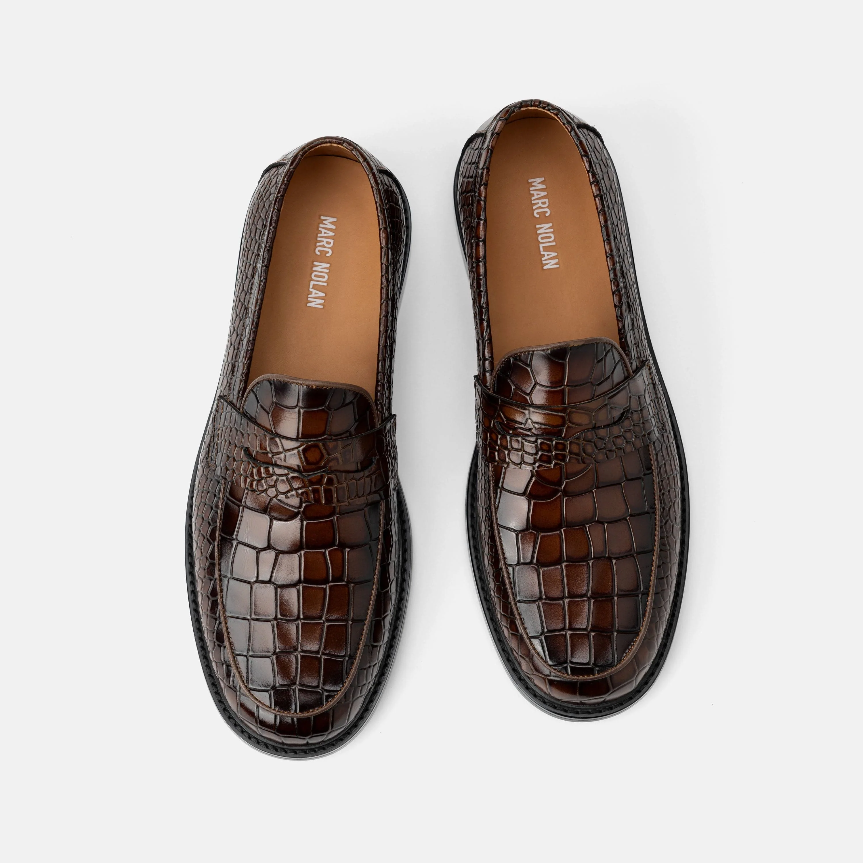 Calum Brown Crocskin Leather Penny Loafers - Image 5