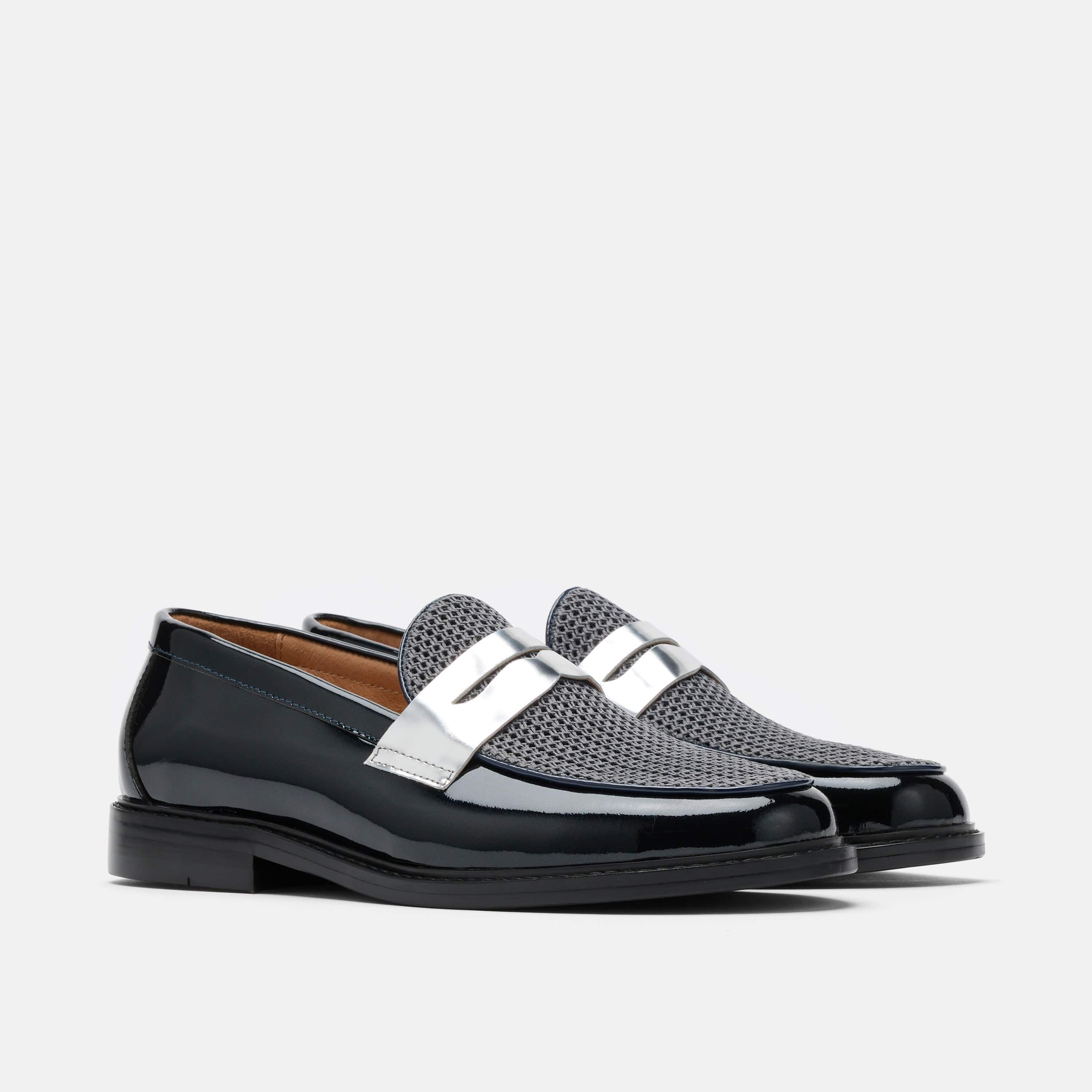 Calum Navy Patent Leather Penny Loafers - Image 2