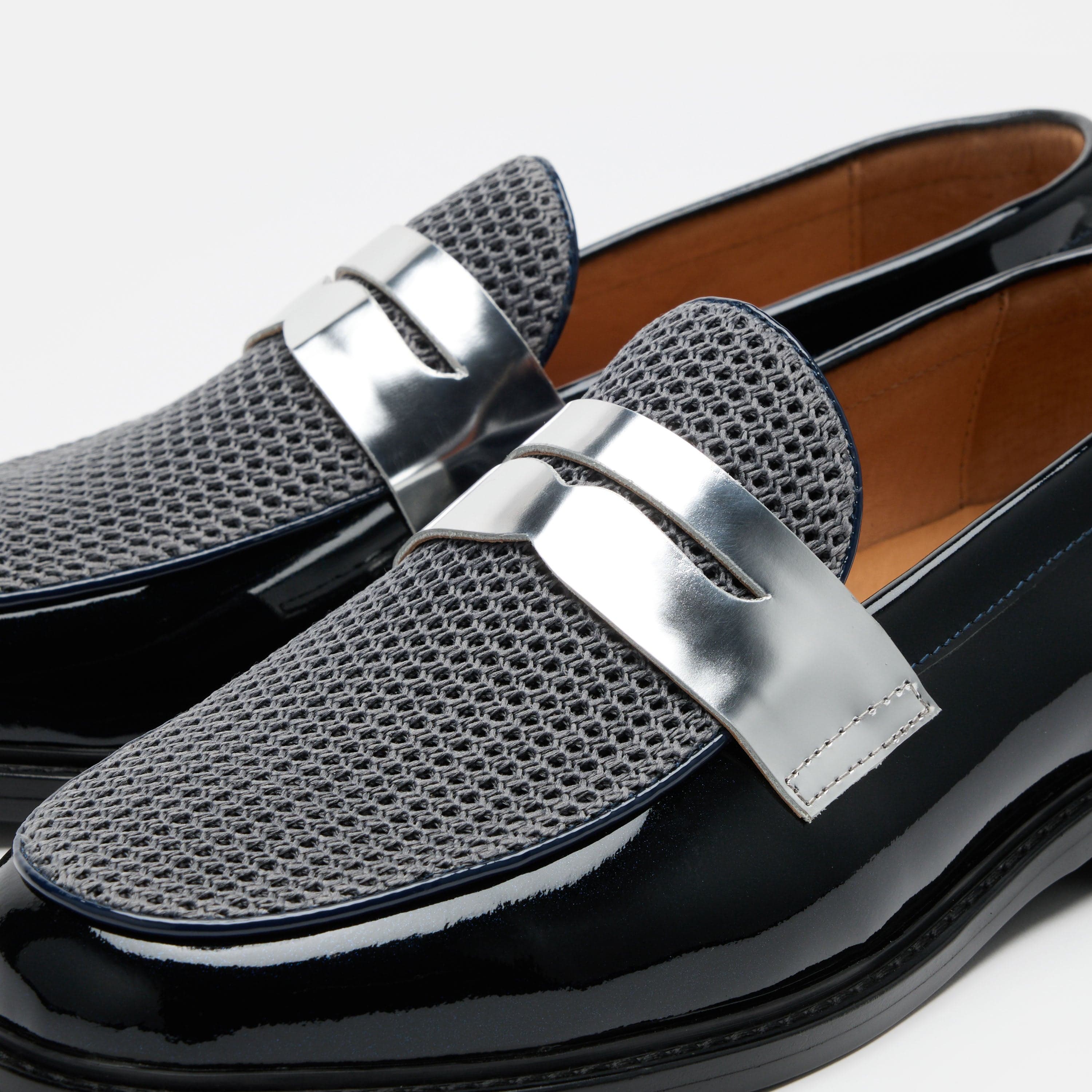 Calum Navy Patent Leather Penny Loafers - Image 3