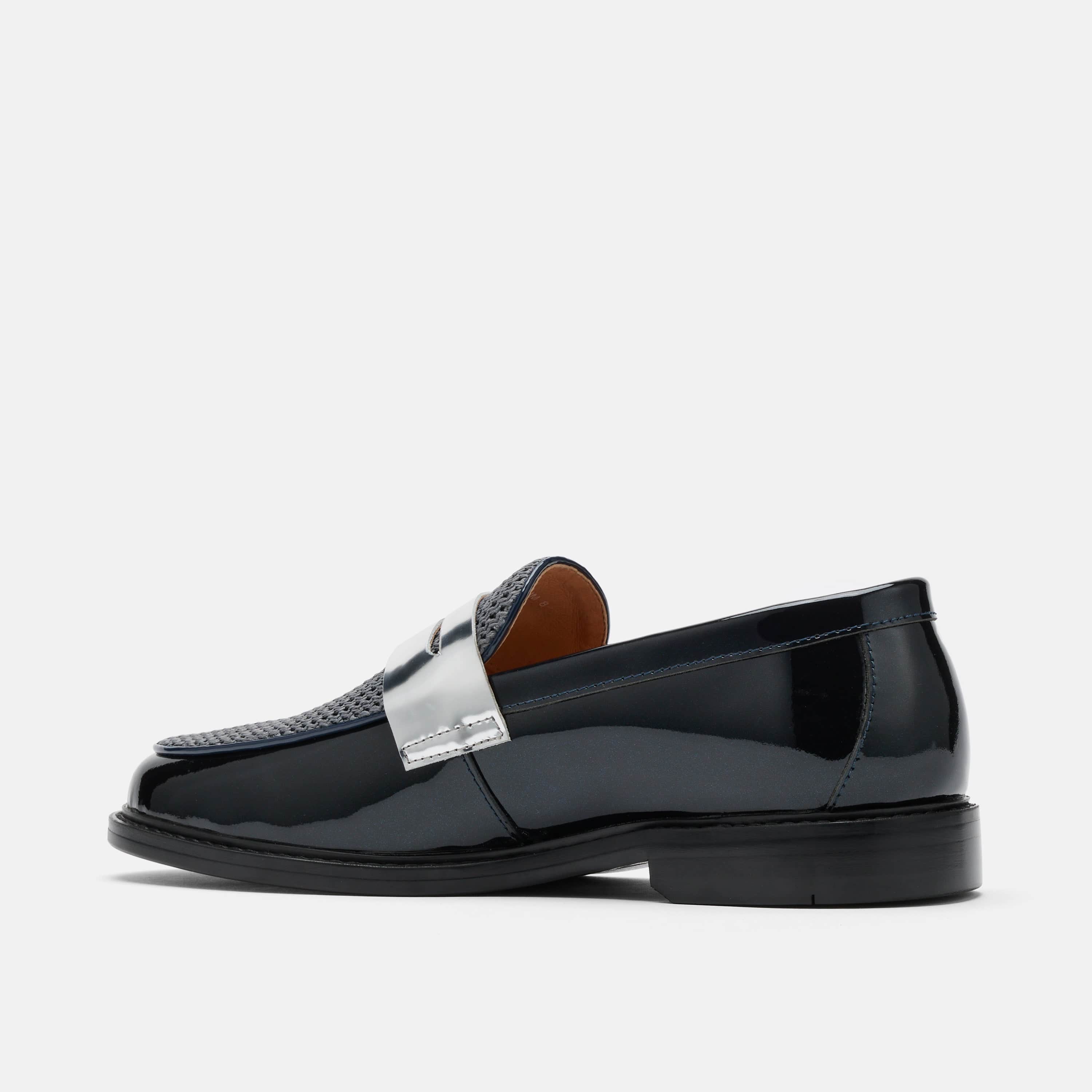 Calum Navy Patent Leather Penny Loafers - Image 4