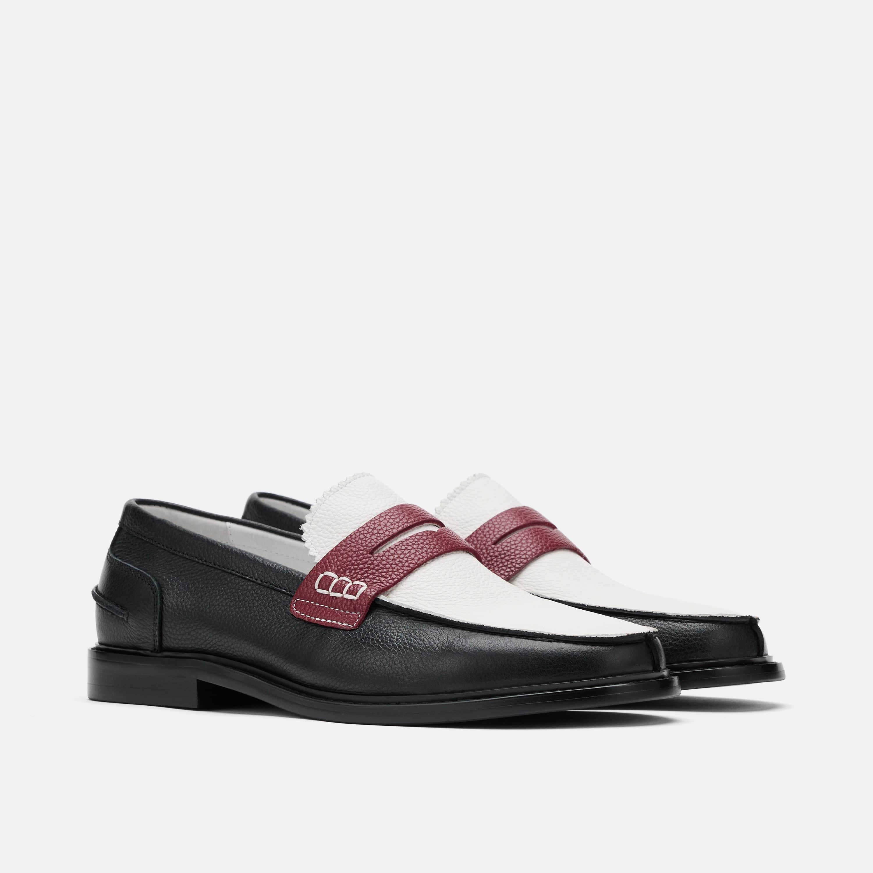 Calum Black/White/Red Leather Penny Loafers - Image 2