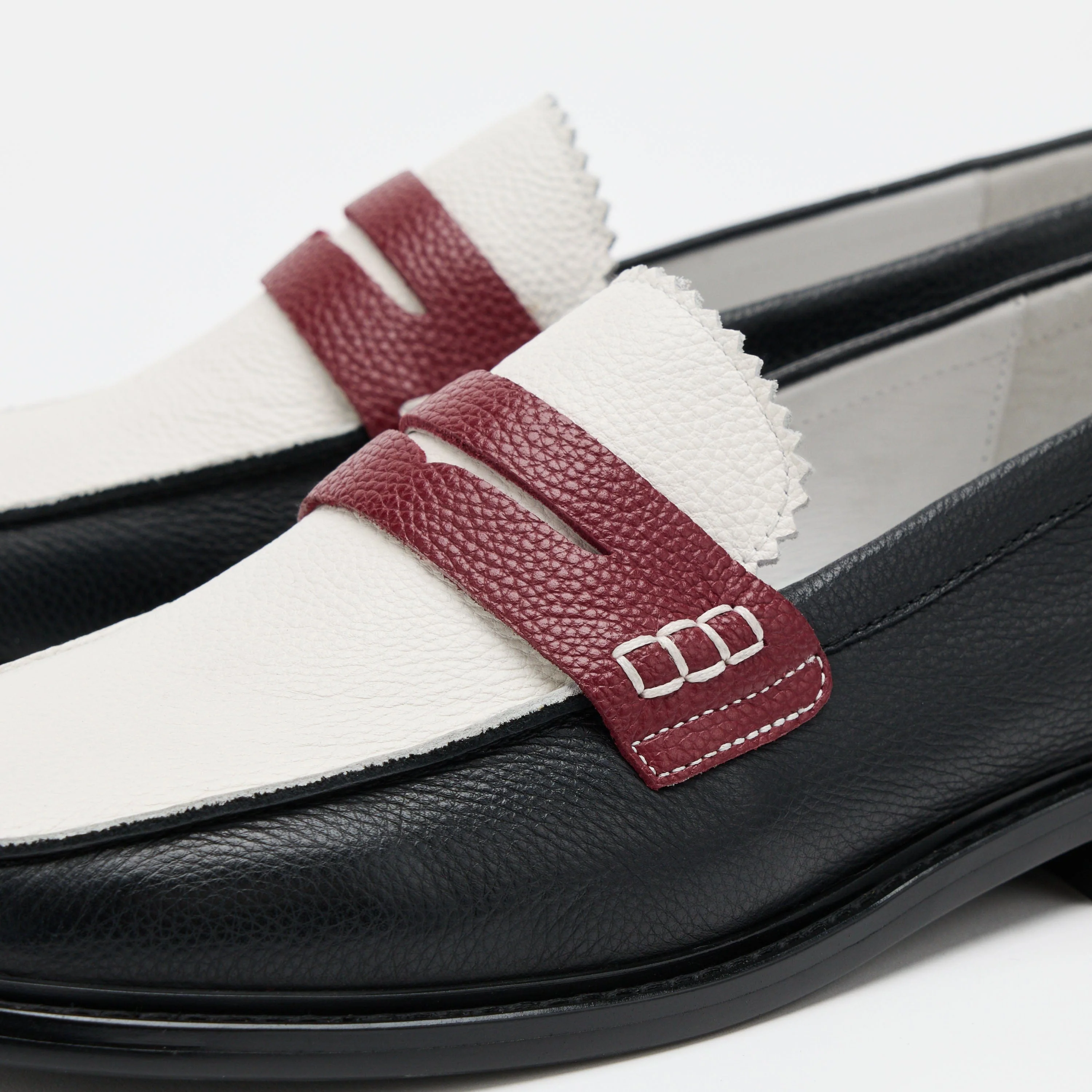 Calum Black/White/Red Leather Penny Loafers - Image 3