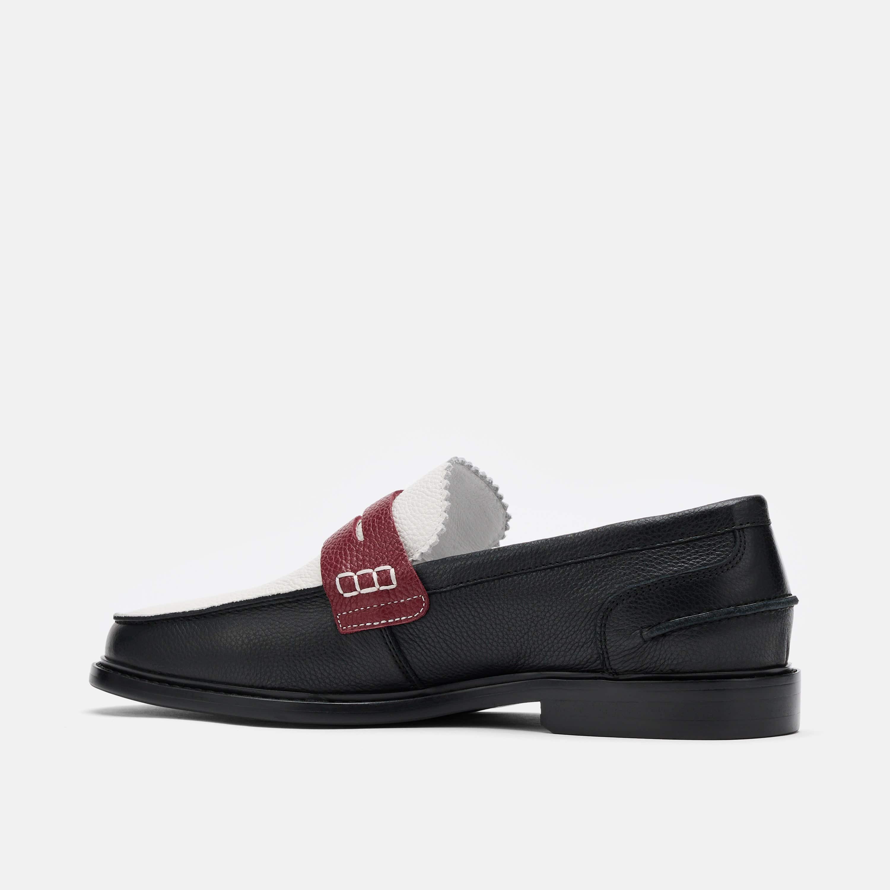 Calum Black/White/Red Leather Penny Loafers - Image 4
