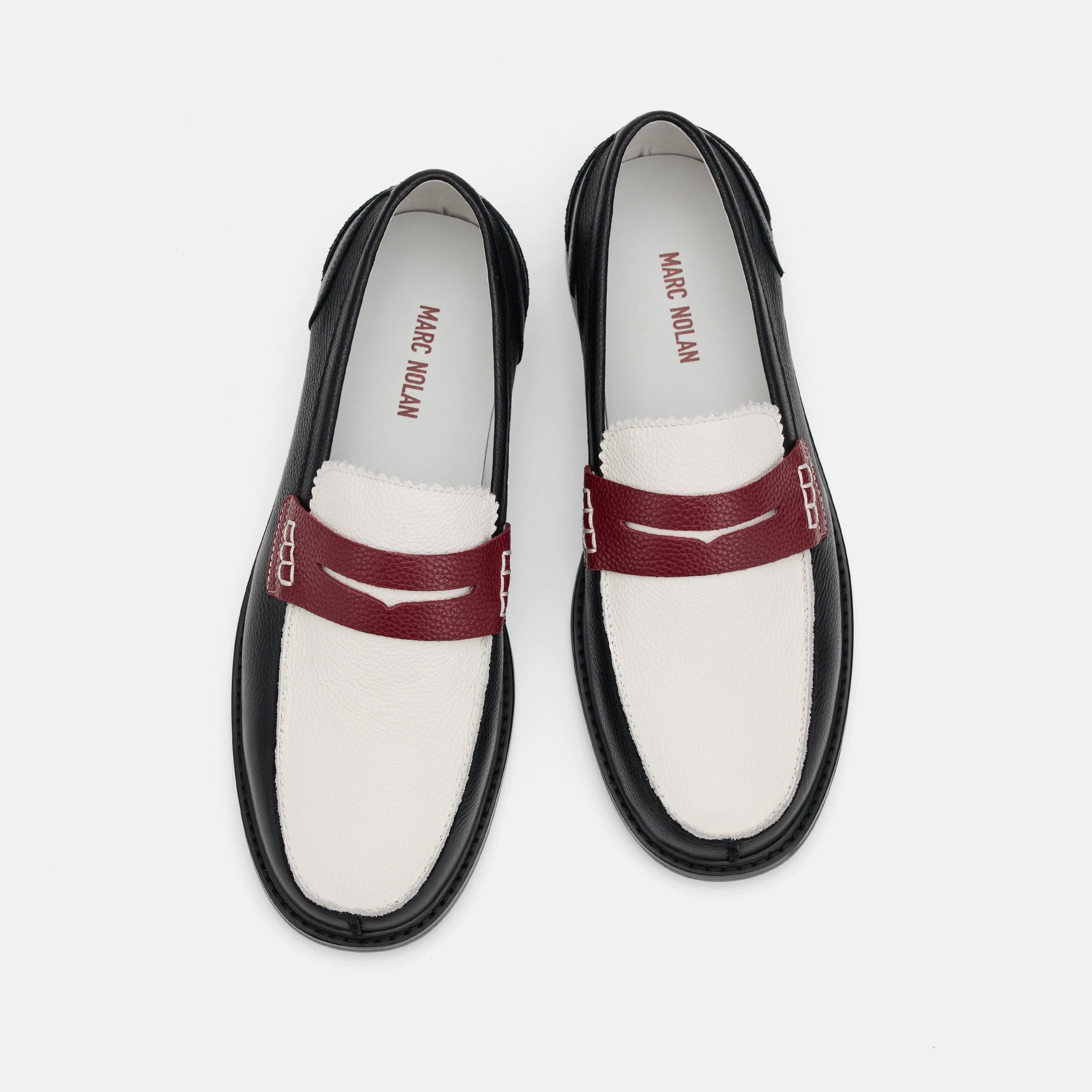 Calum Black/White/Red Leather Penny Loafers - Image 5