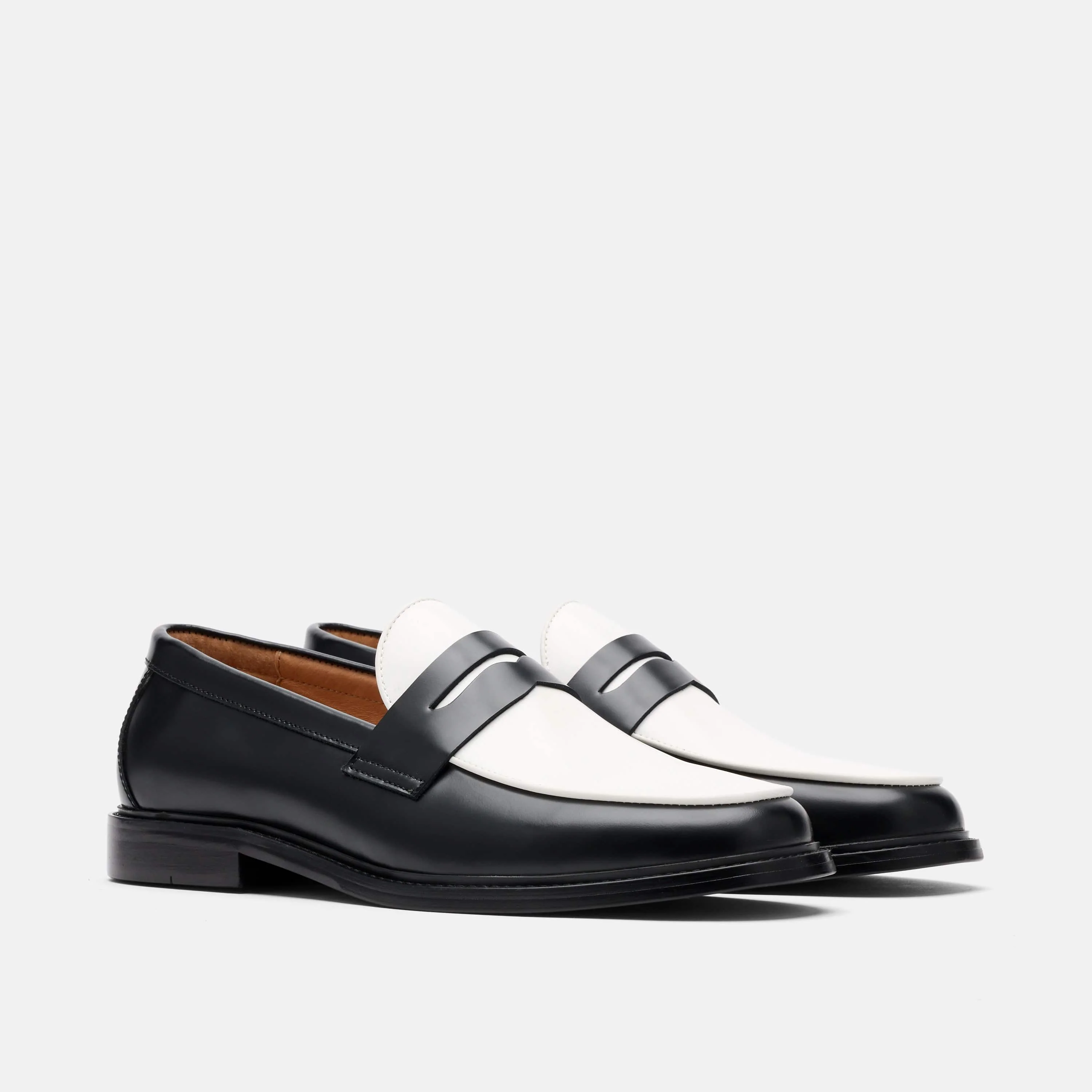 Calum Black/White Calf Leather Penny Loafers - Image 2