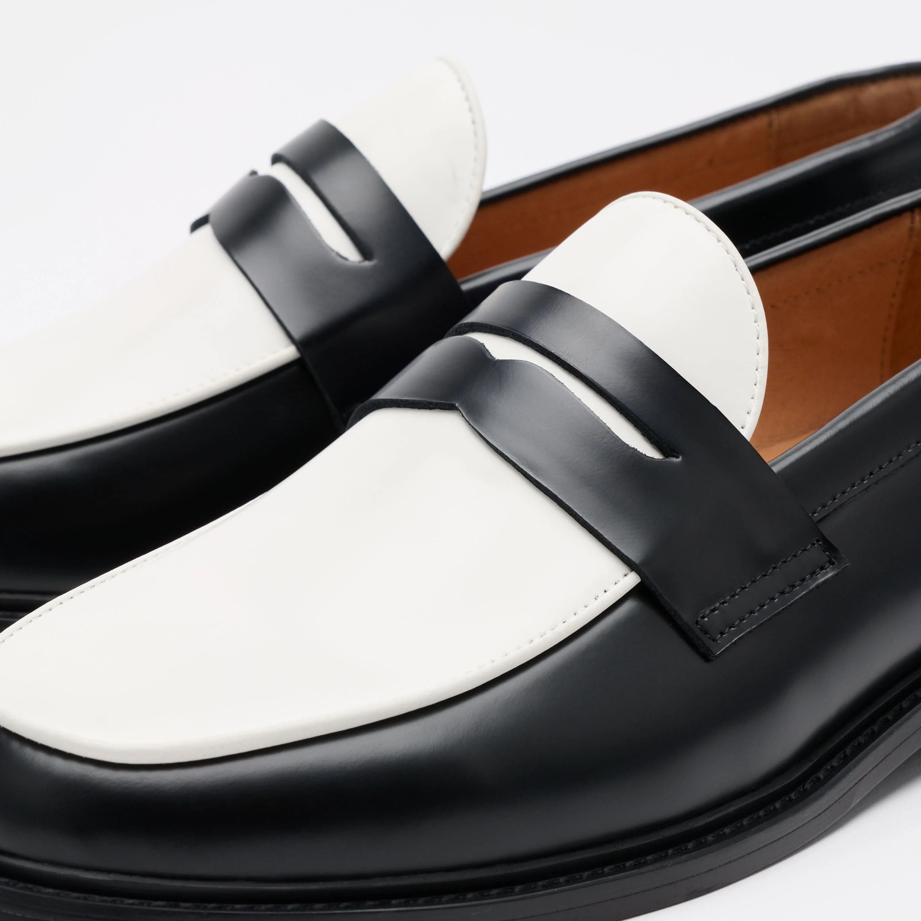 Calum Black/White Calf Leather Penny Loafers - Image 3