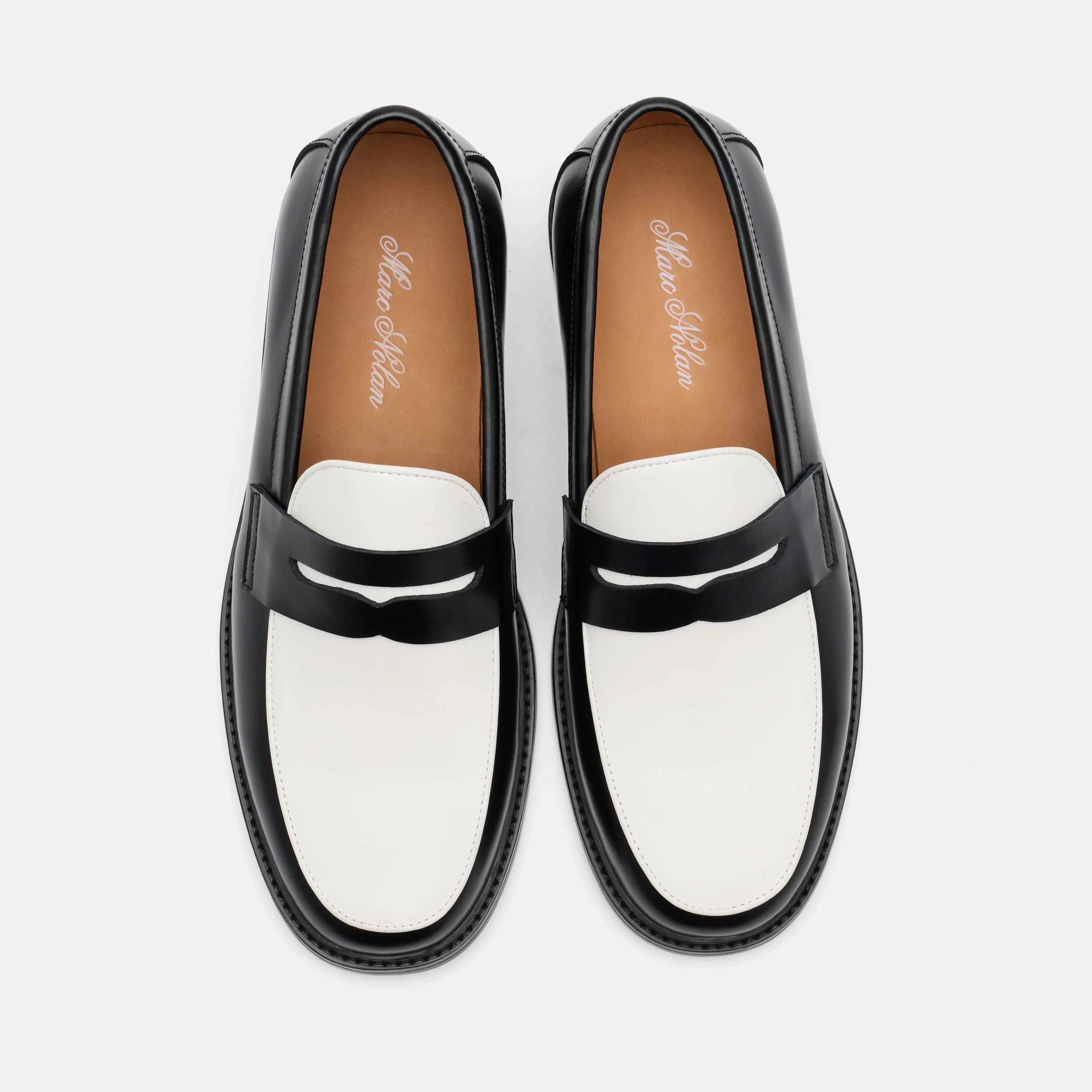 Calum Black/White Calf Leather Penny Loafers - Image 5