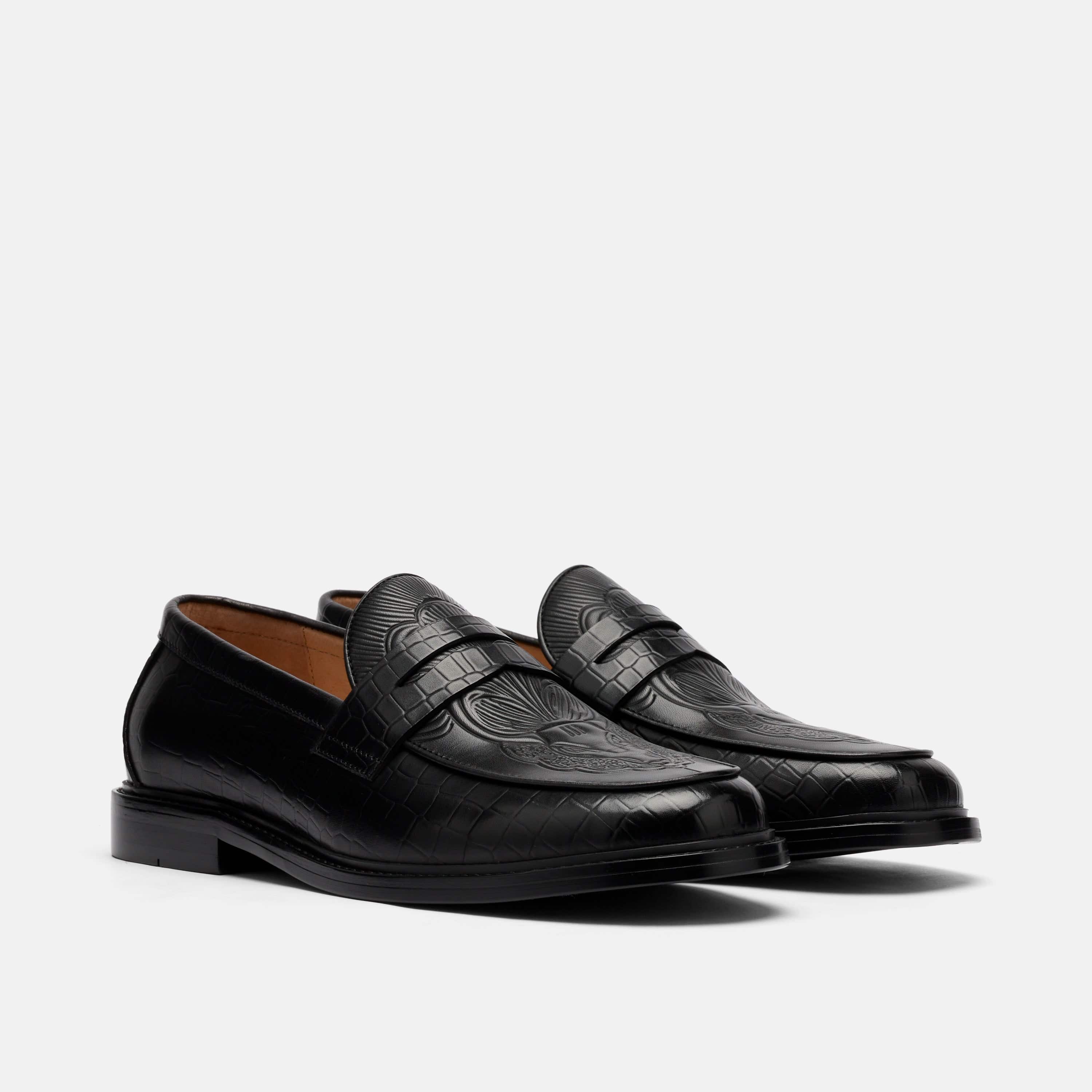 Calum Black Bull Leather Penny Loafers - Image 2
