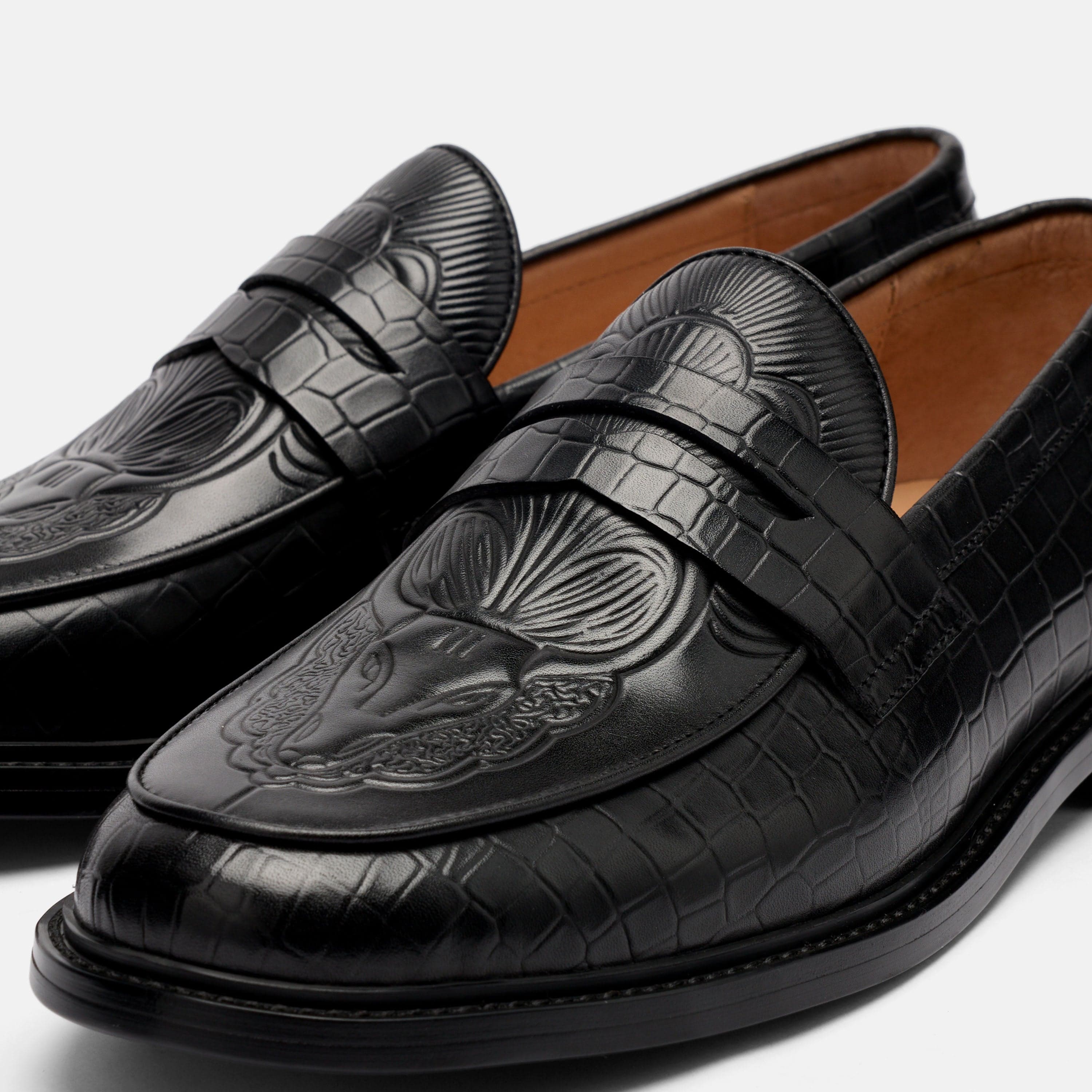 Calum Black Bull Leather Penny Loafers - Image 3