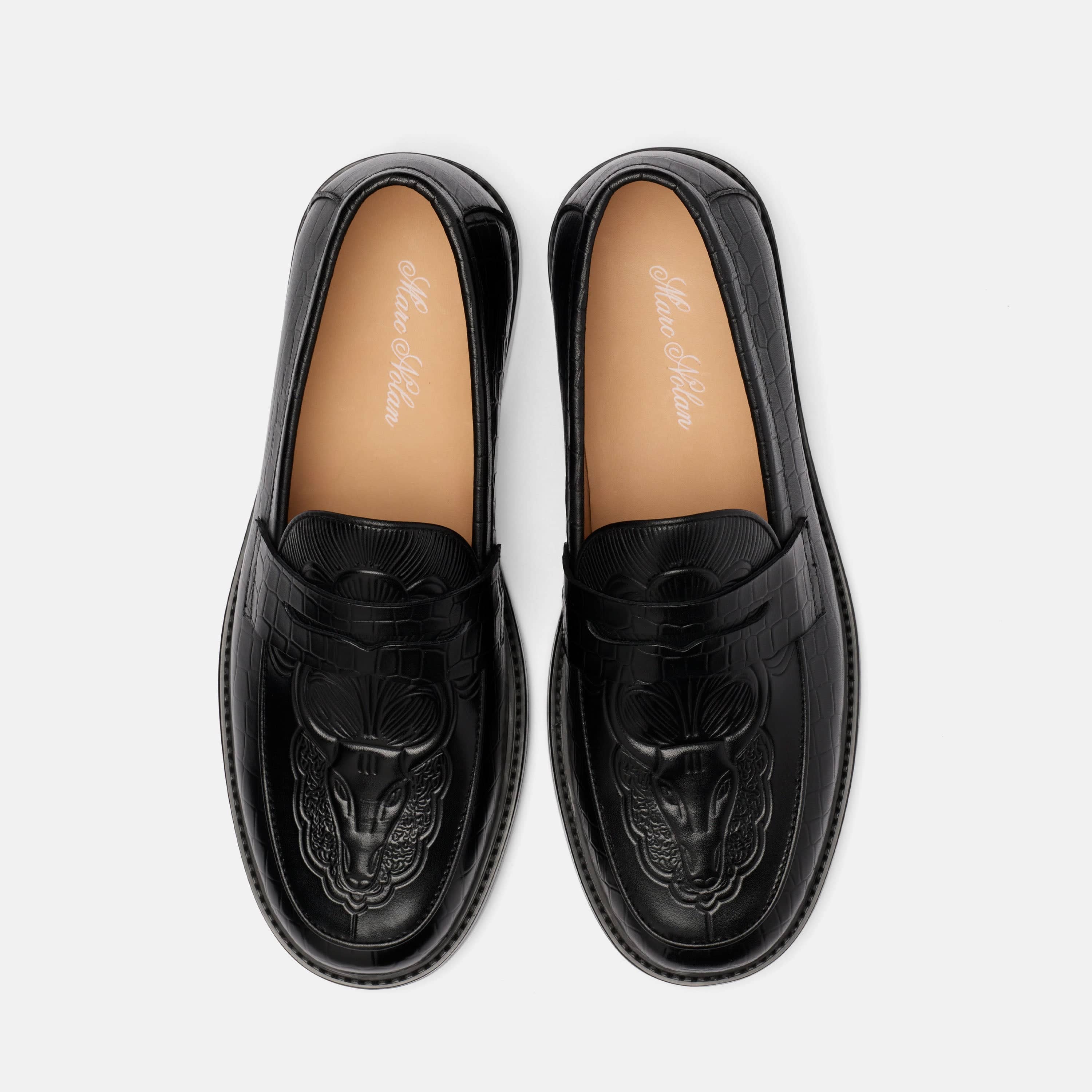 Calum Black Bull Leather Penny Loafers - Image 5