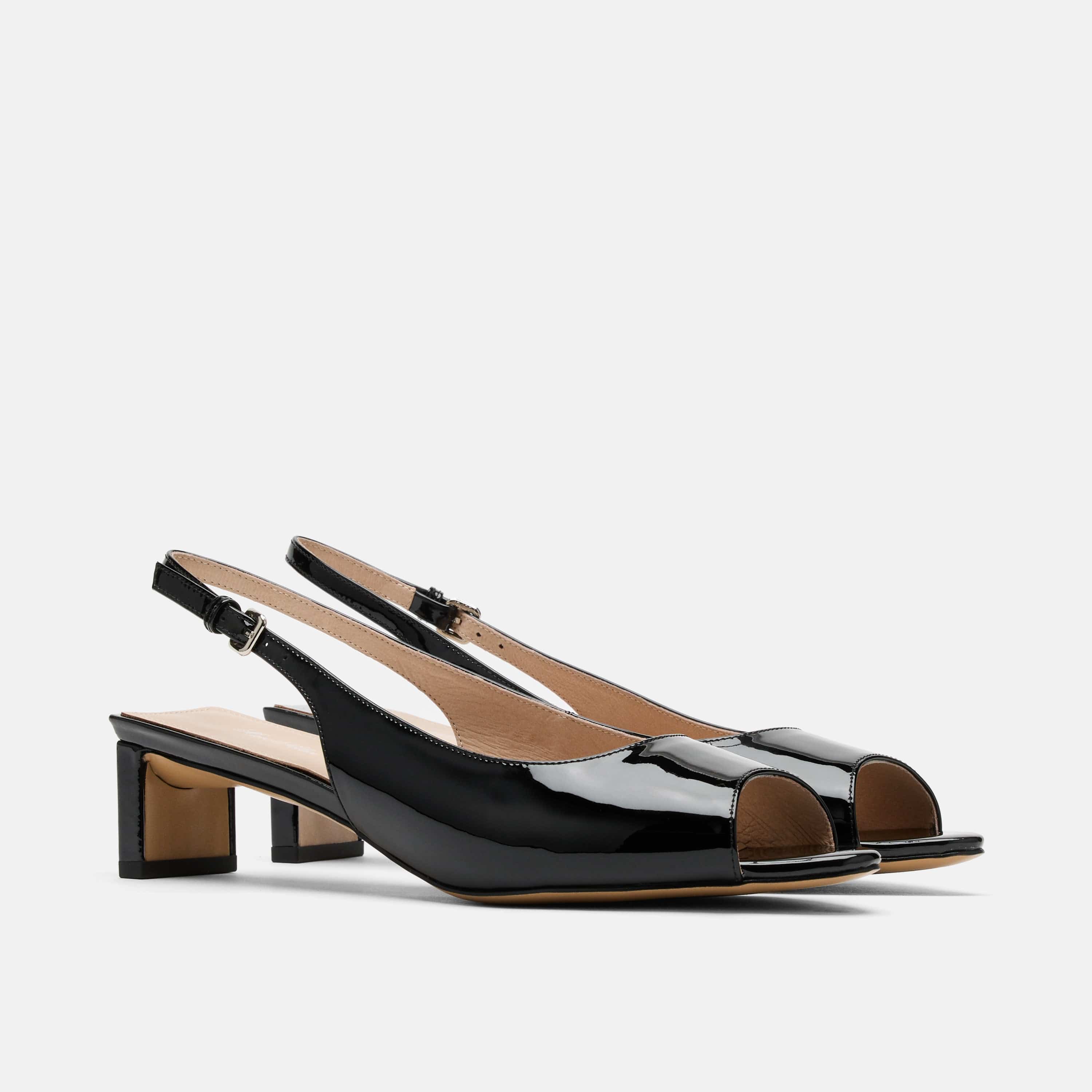 Carmen Black Patent Leather Slingback Peep Toe Heels - Image 2