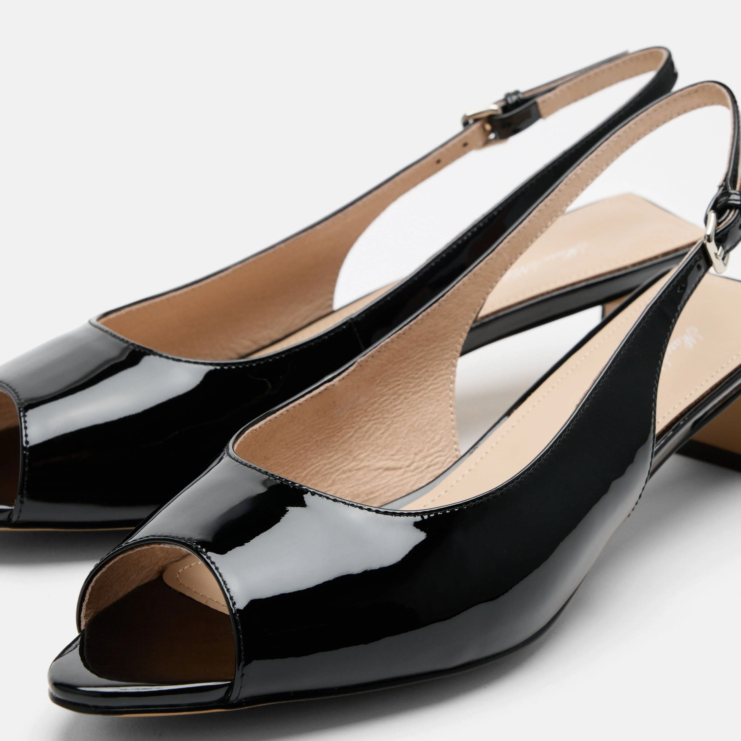 Carmen Black Patent Leather Slingback Peep Toe Heels - Image 3