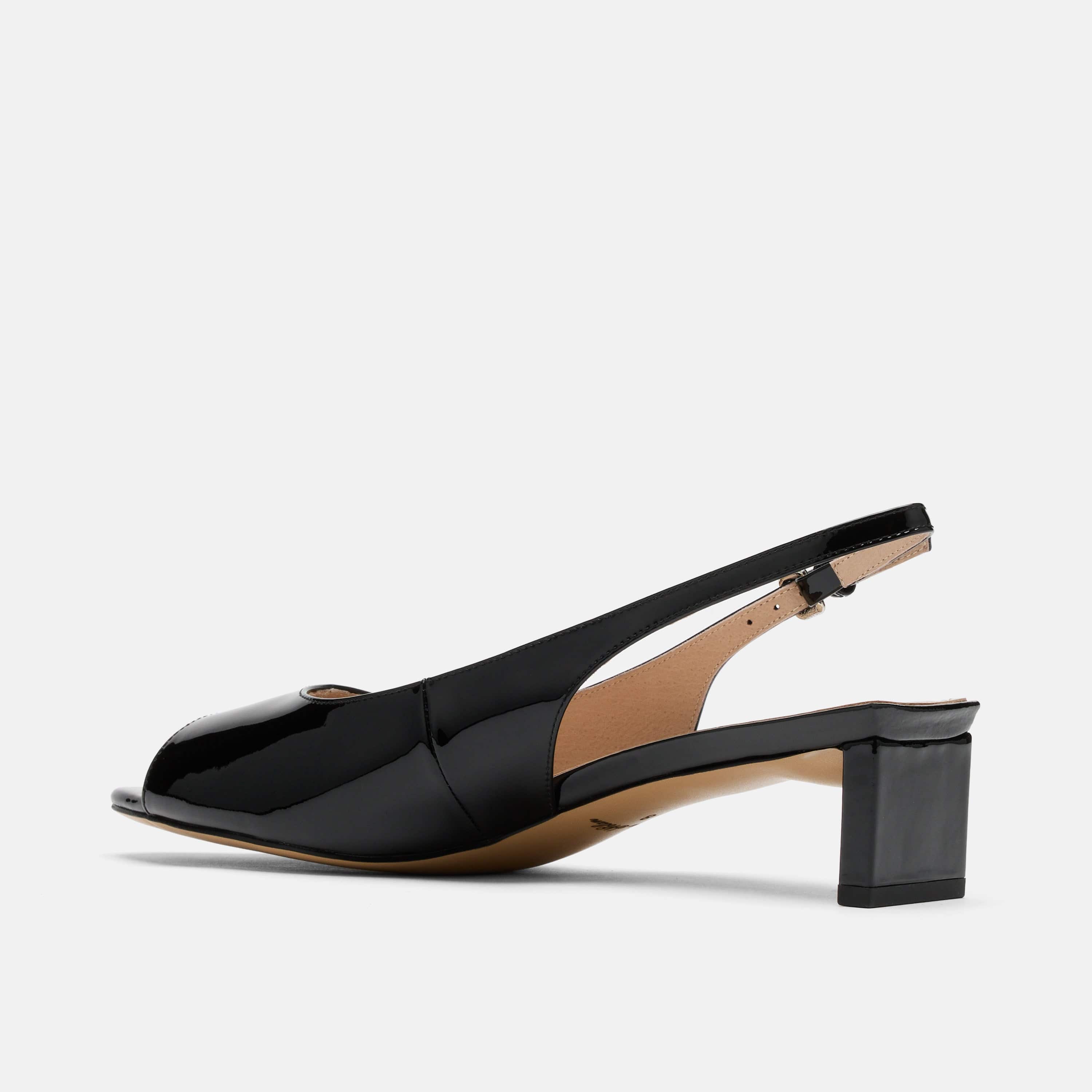 Carmen Black Patent Leather Slingback Peep Toe Heels - Image 4
