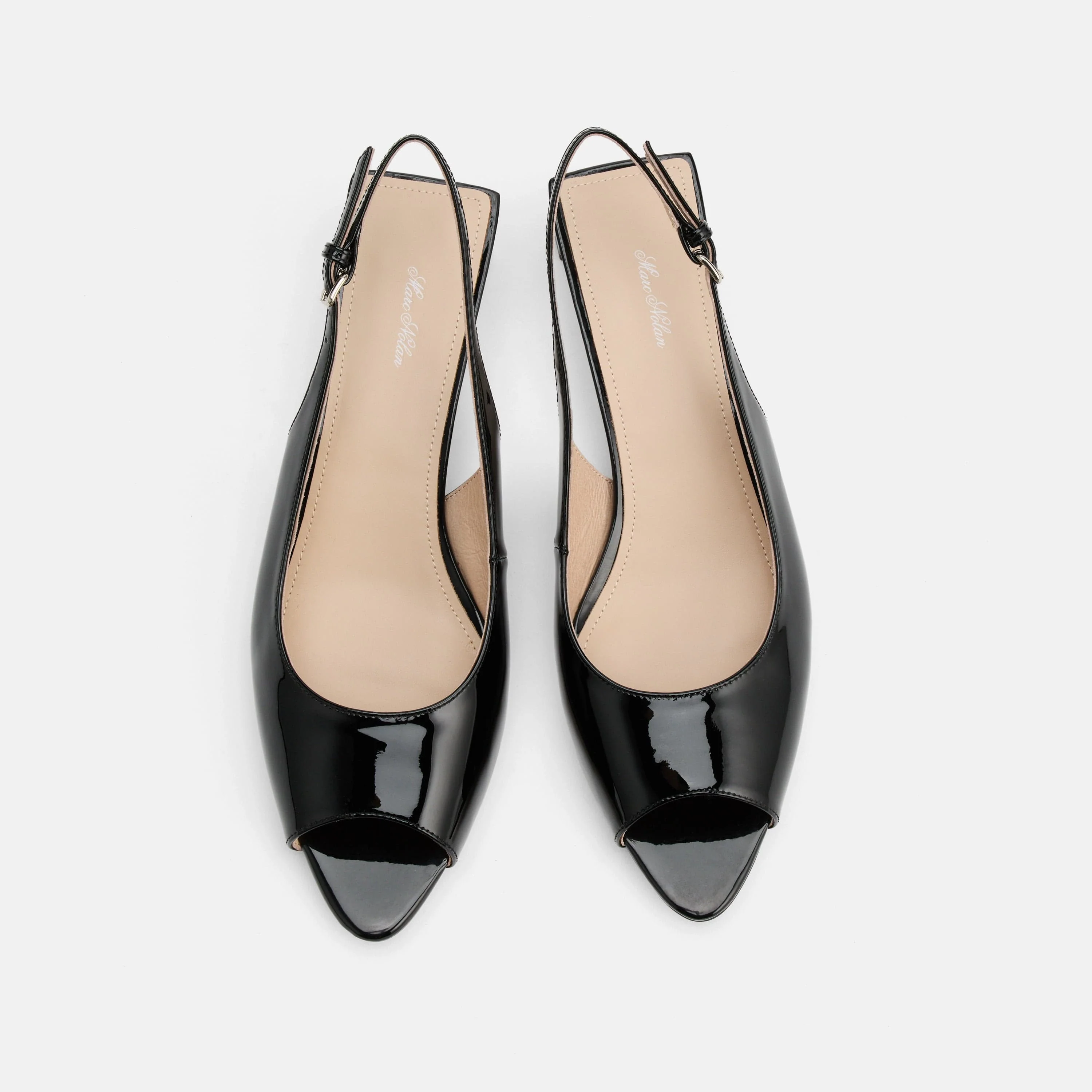 Carmen Black Patent Leather Slingback Peep Toe Heels - Image 5