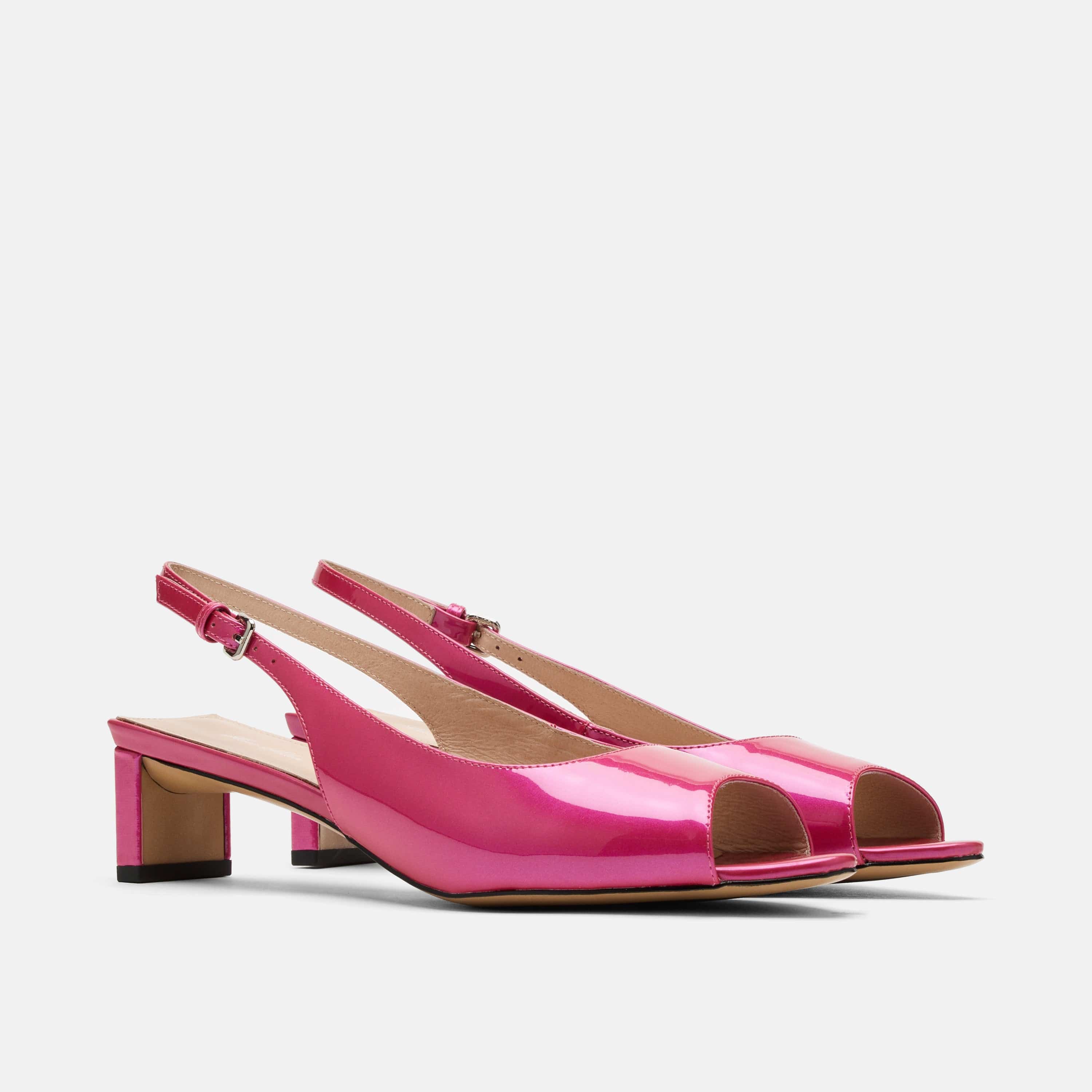 Carmen Magenta Patent Leather Slingback Peep Toe Heels - Image 2