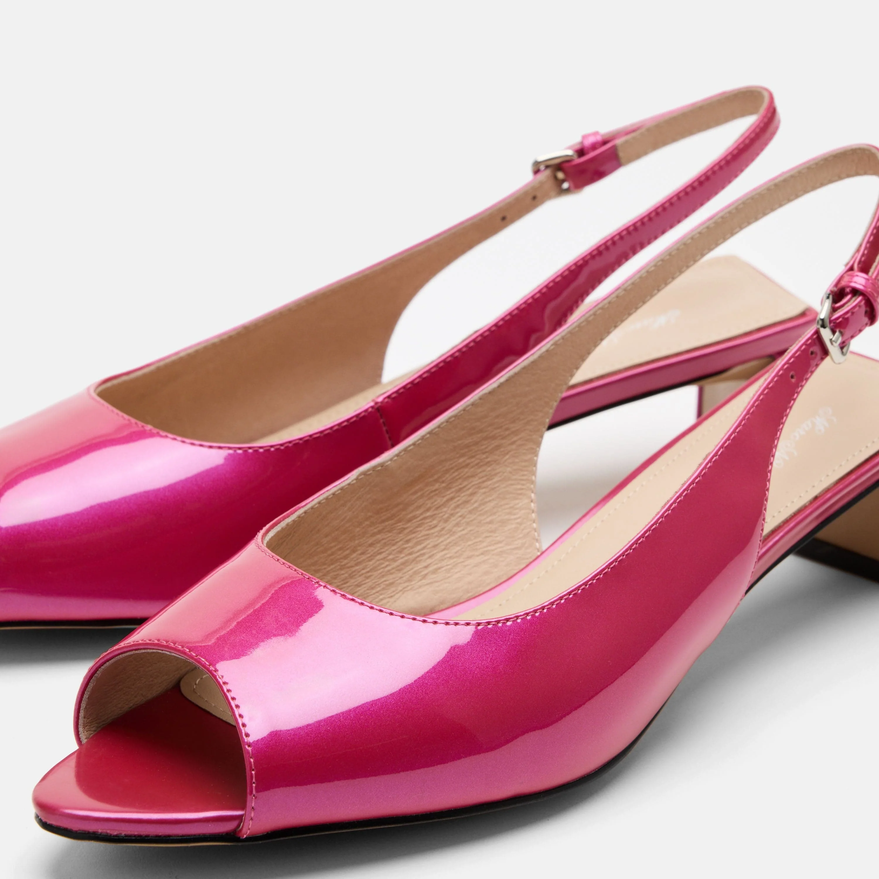 Carmen Magenta Patent Leather Slingback Peep Toe Heels - Image 3