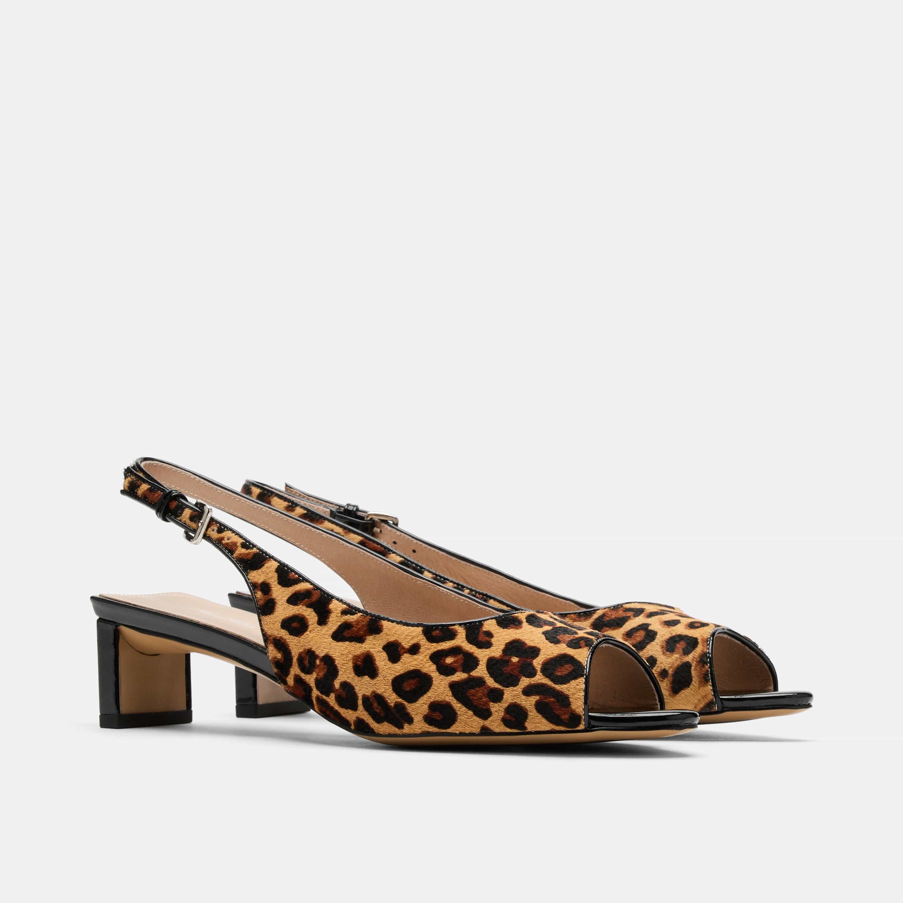 Carmen Leopard Suede Slingback Peep Toe Heels - Image 2