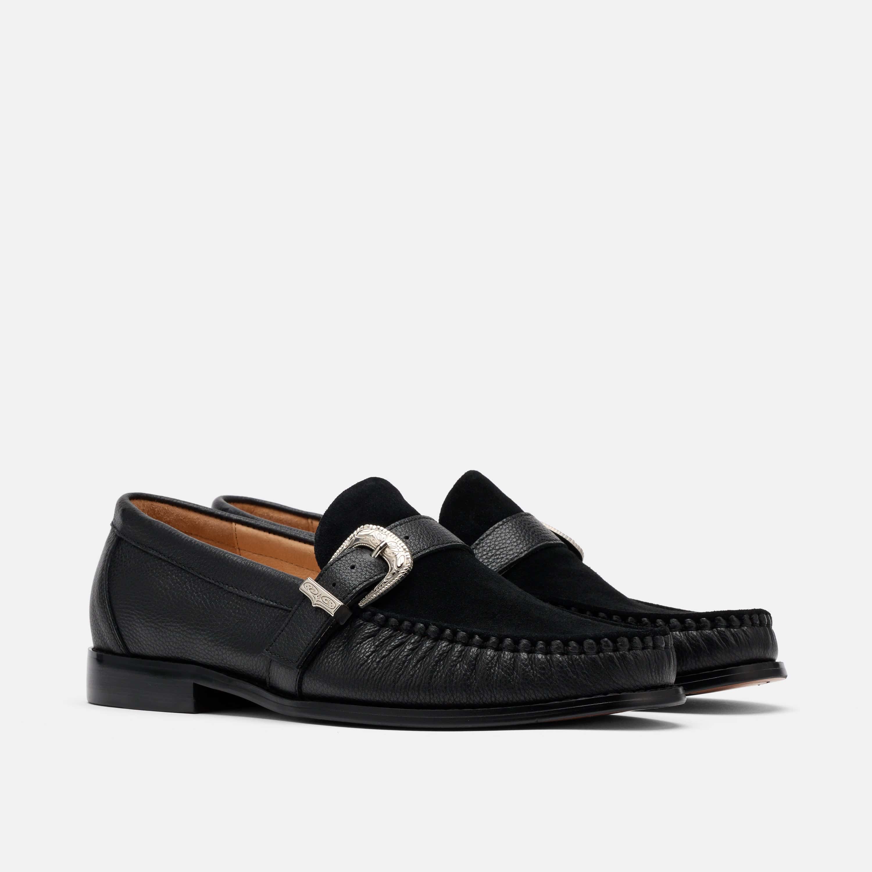 Cato Black Leather Buckle Loafers - Image 2