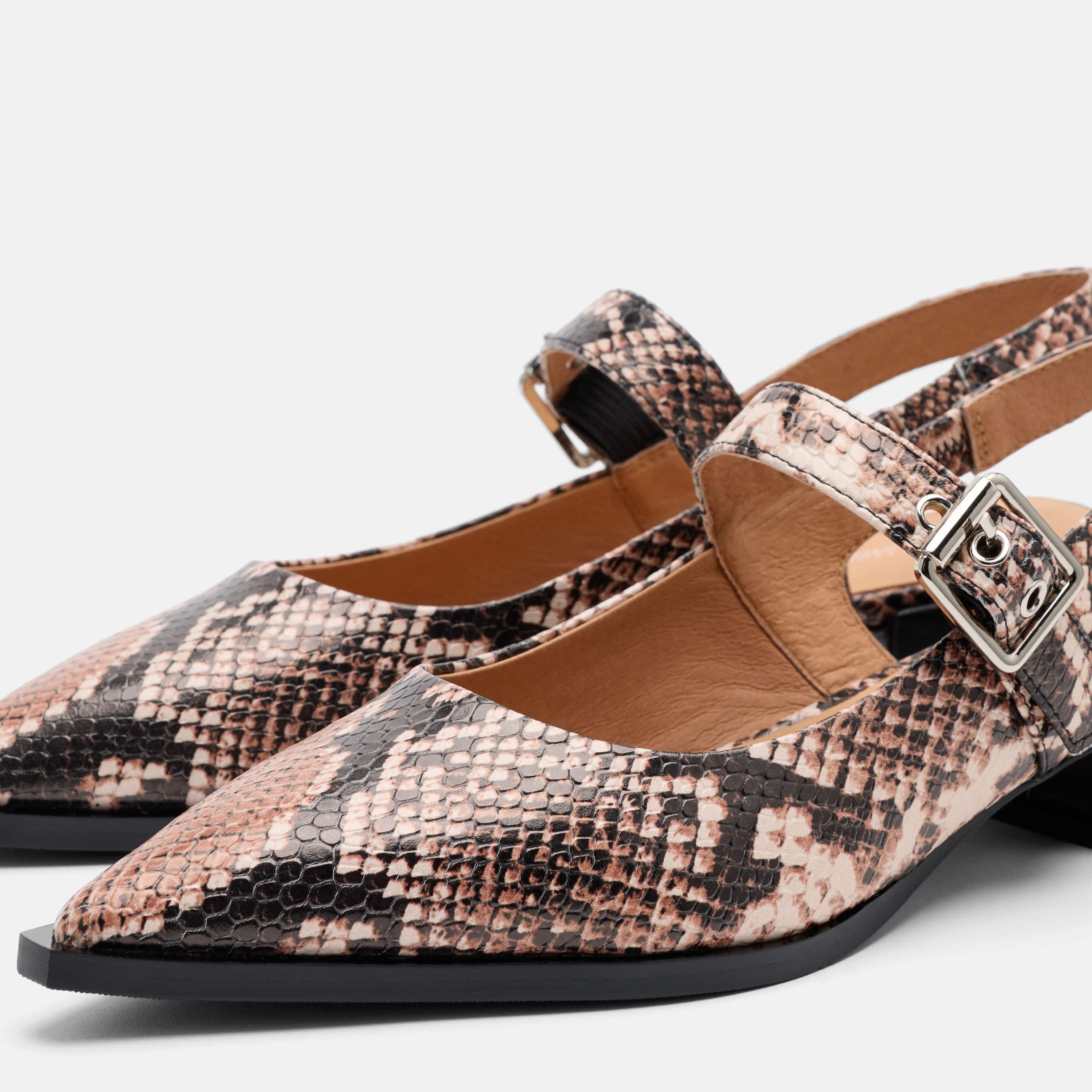 Chelsea Brown Snake Leather Slingback Block Heels - Image 3