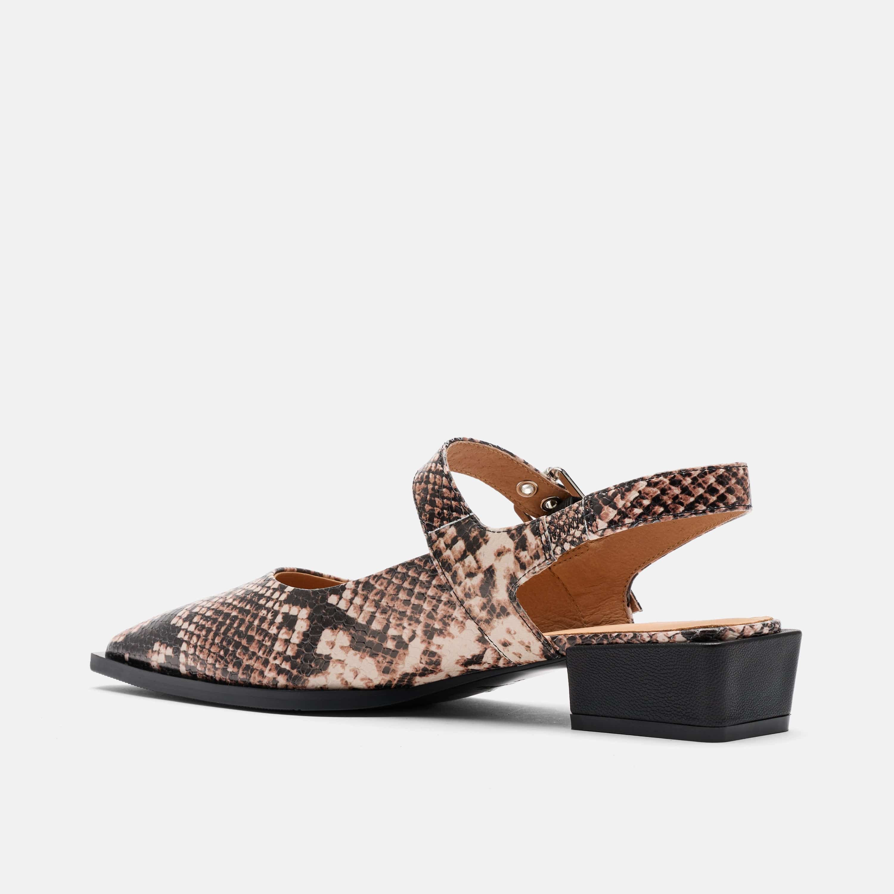 Chelsea Brown Snake Leather Slingback Block Heels - Image 5