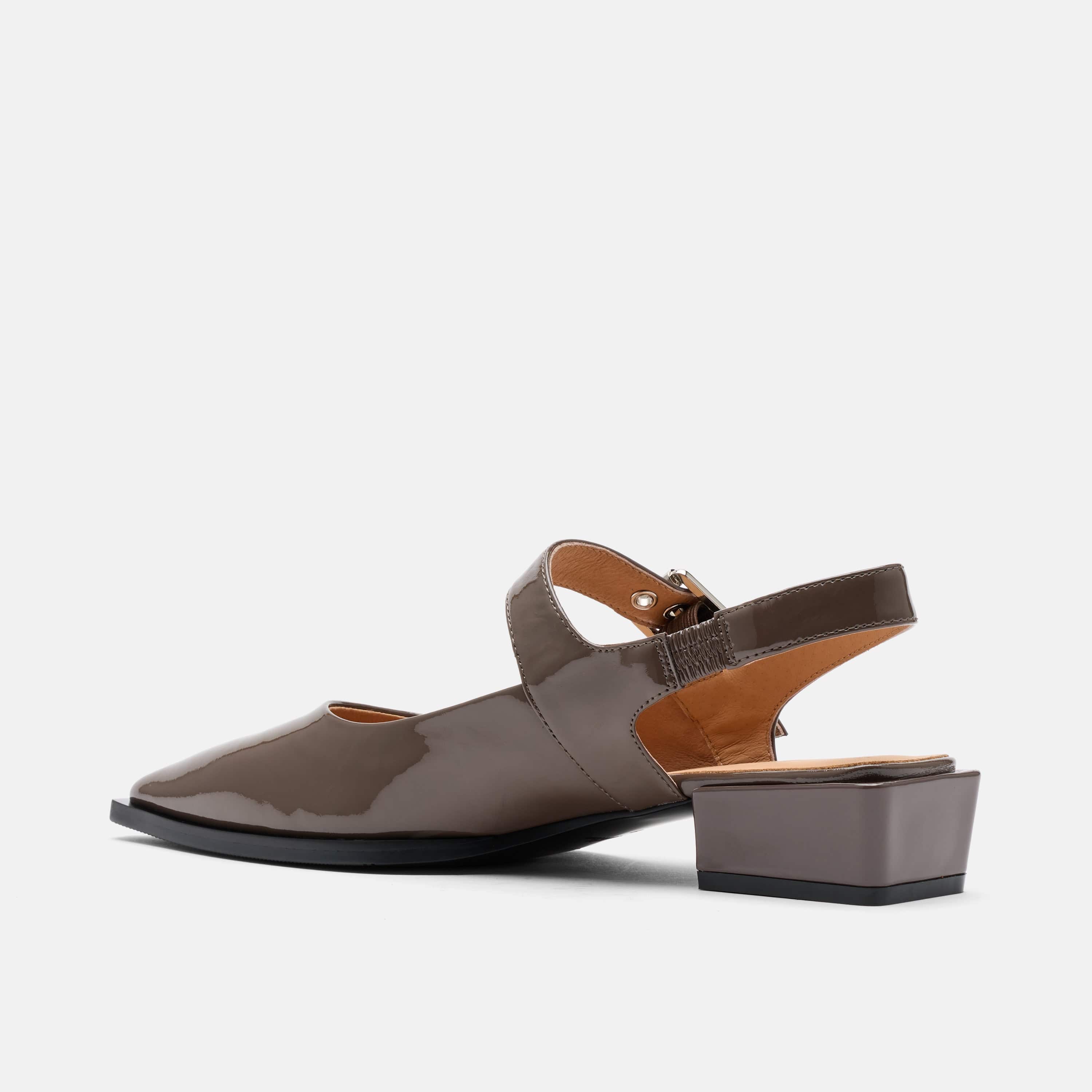 Chelsea Taupe Patent Leather Slingback Block Heels - Image 5
