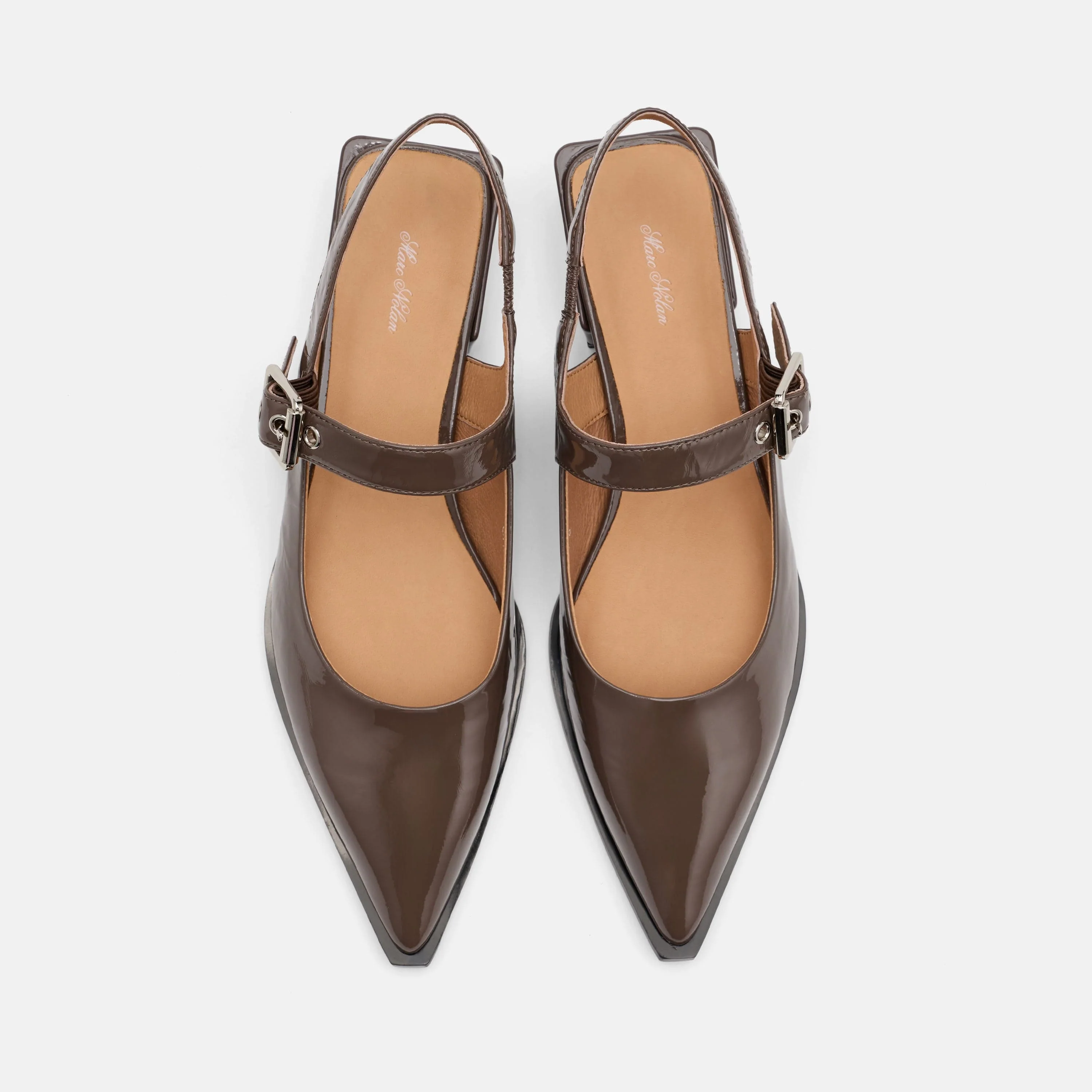 Chelsea Taupe Patent Leather Slingback Block Heels - Image 6