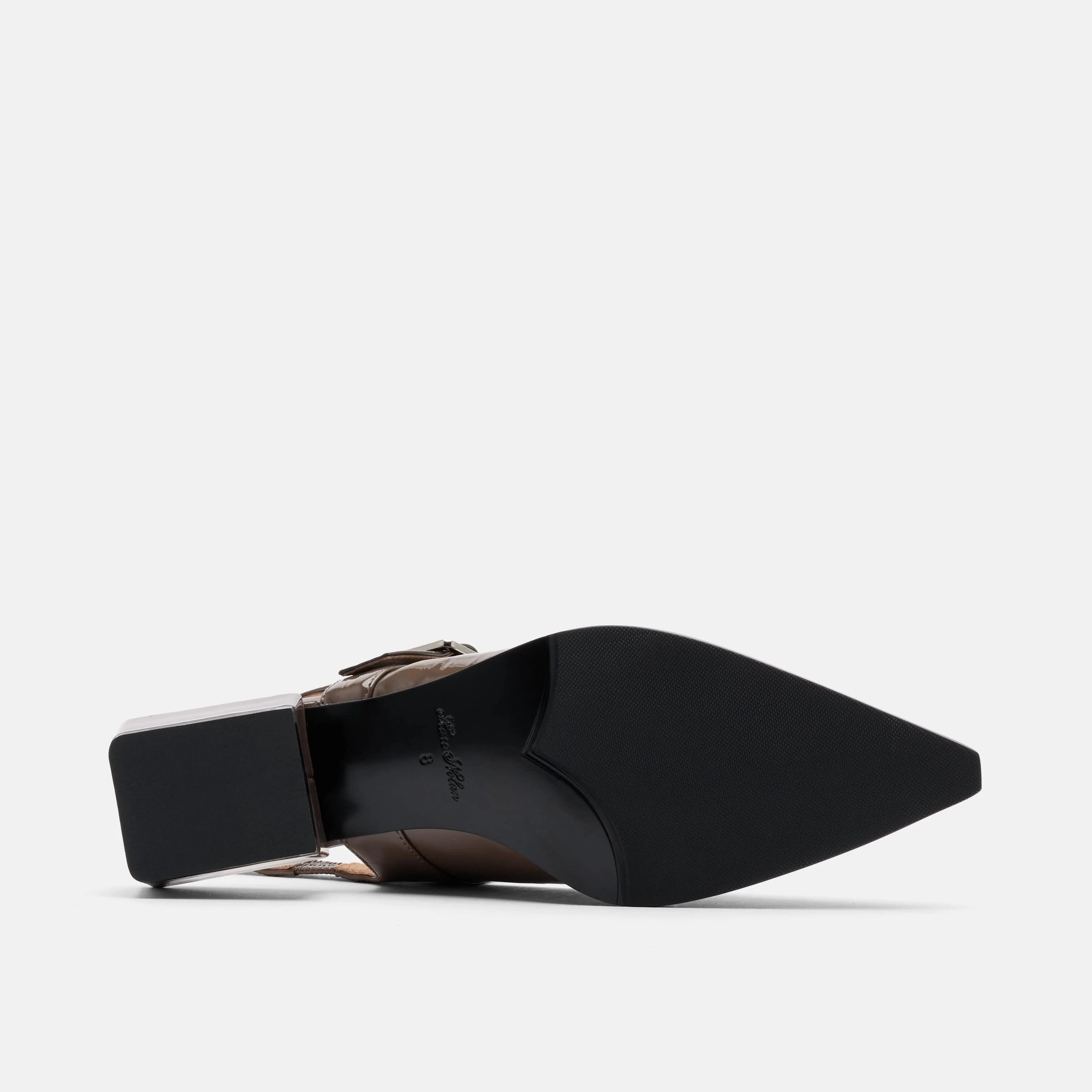 Chelsea Taupe Patent Leather Slingback Block Heels - Image 7
