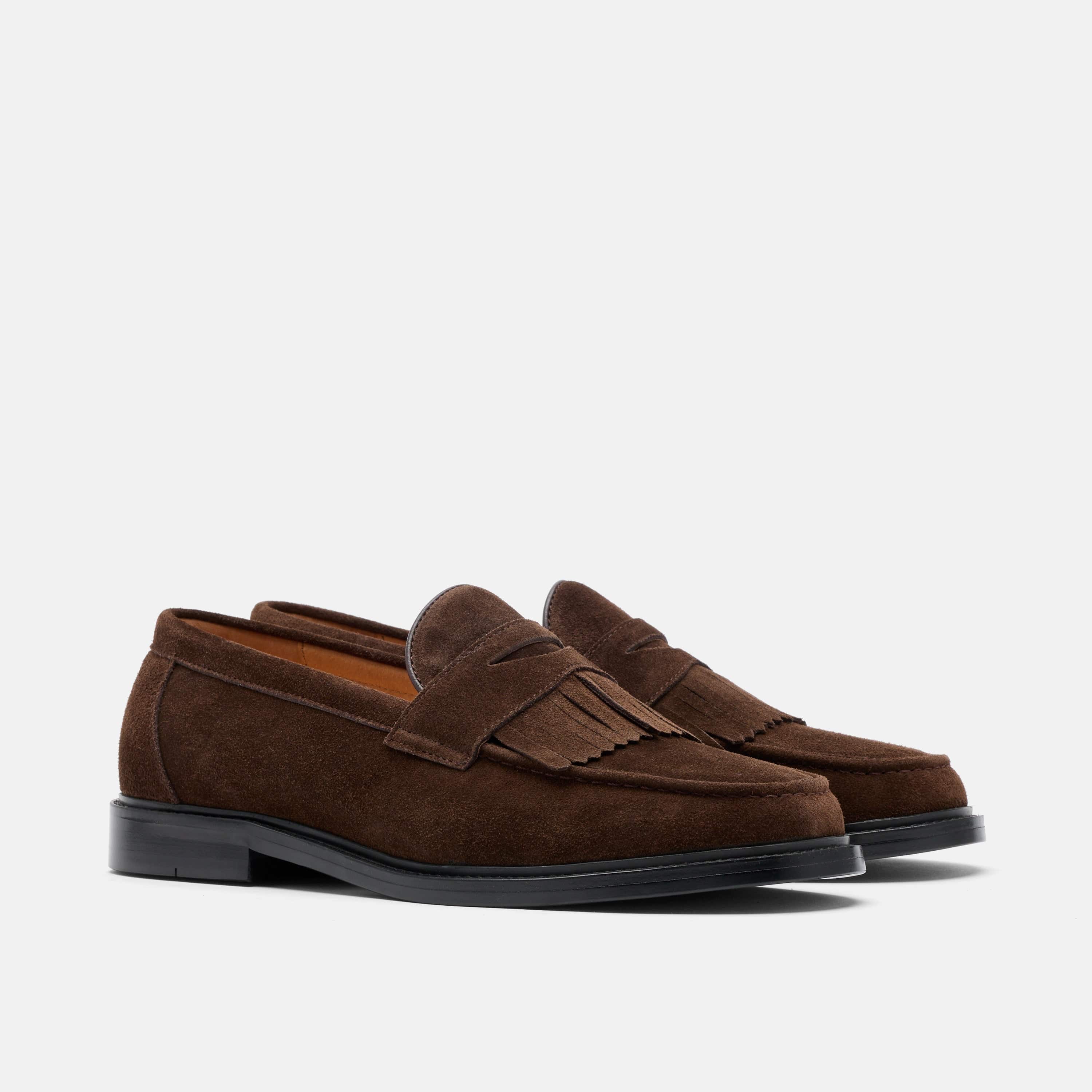 Clint Chocolate Suede Kiltie Loafers - Image 2