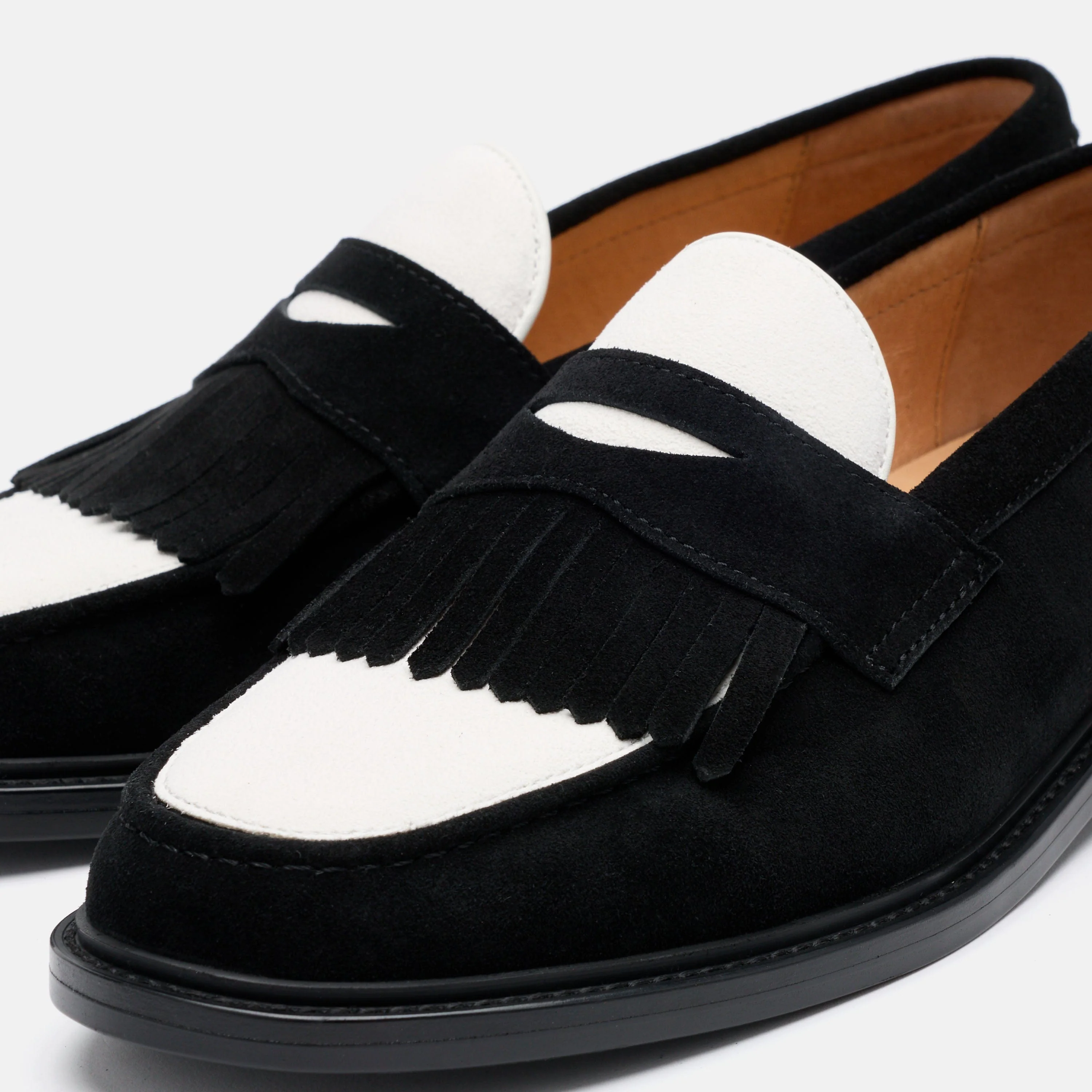 Clint Black/White Suede Kiltie Loafers - Image 3