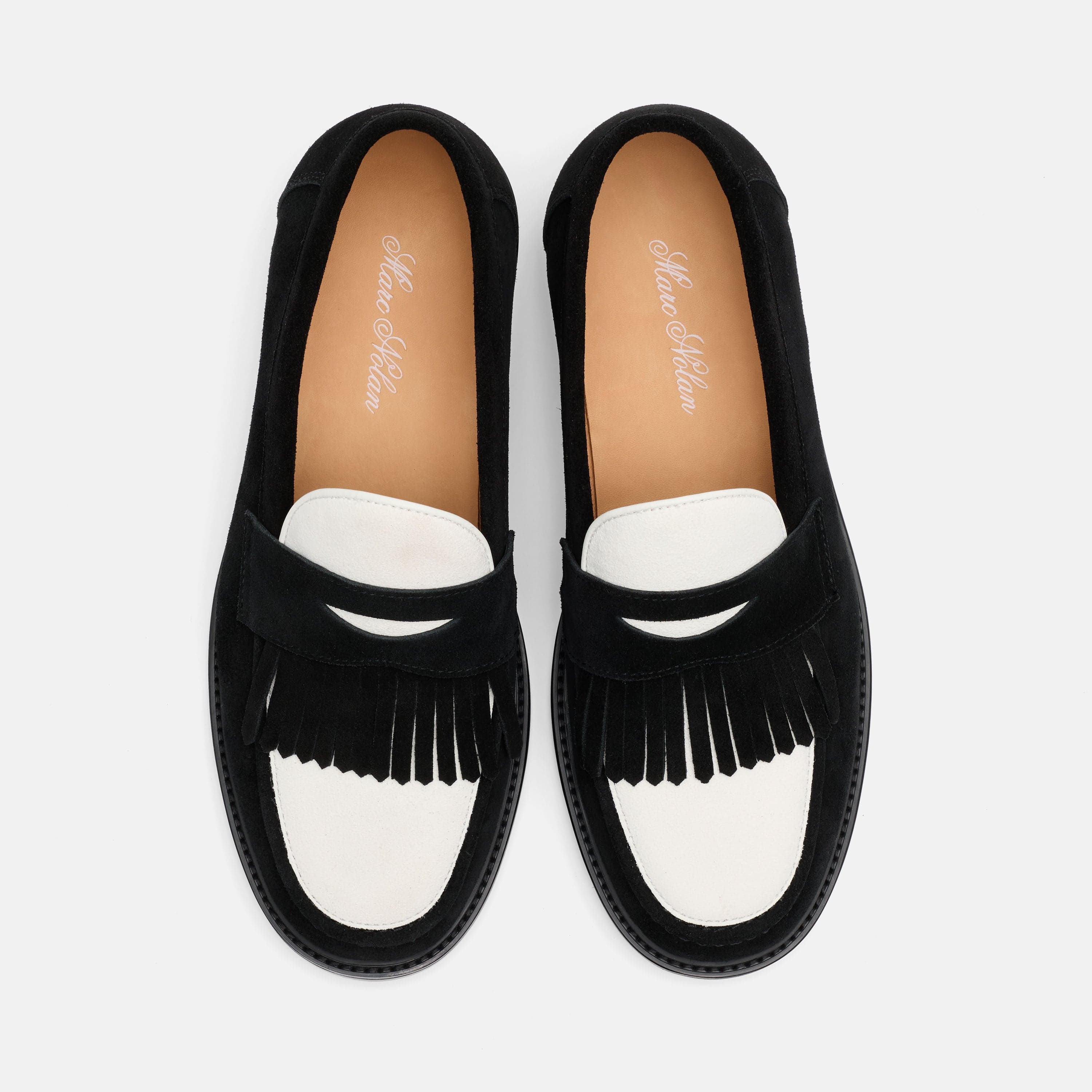 Clint Black/White Suede Kiltie Loafers - Image 6