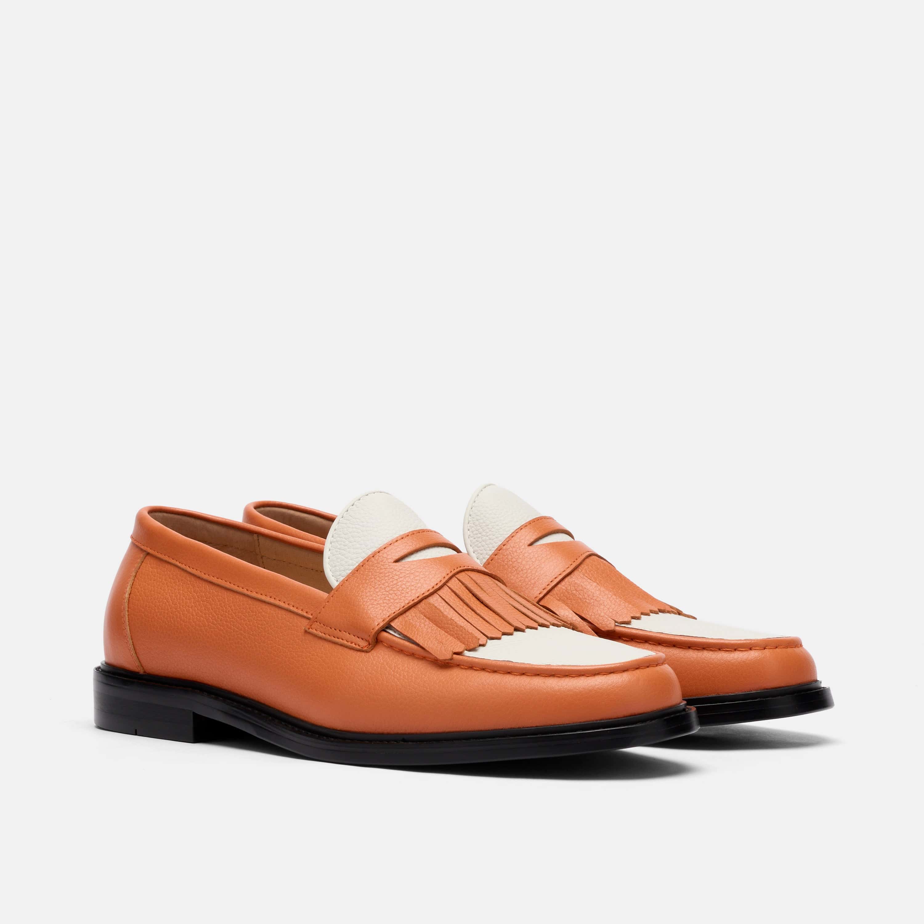 Clint Orange/White Leather Kiltie Loafers - Image 2