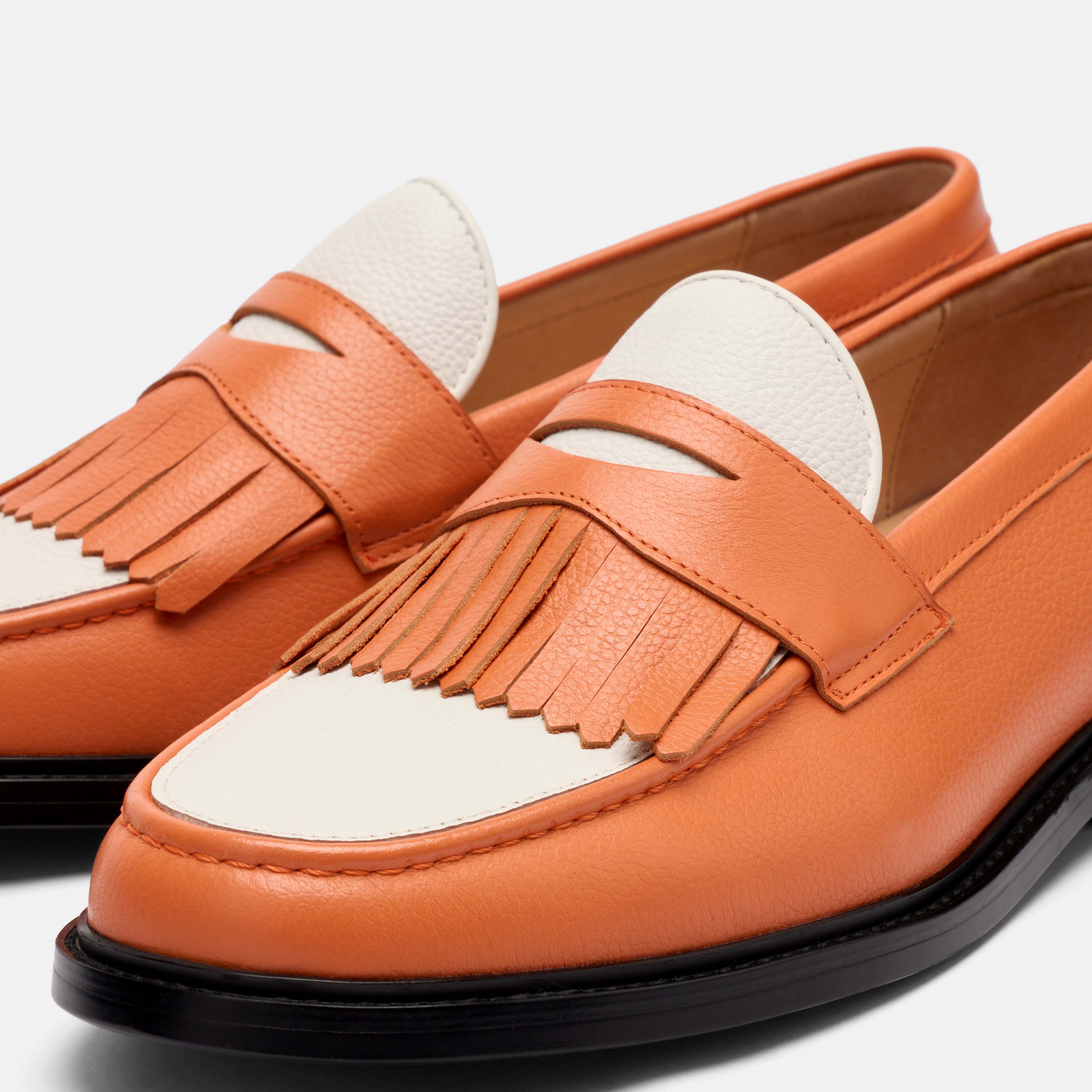 Clint Orange/White Leather Kiltie Loafers - Image 3