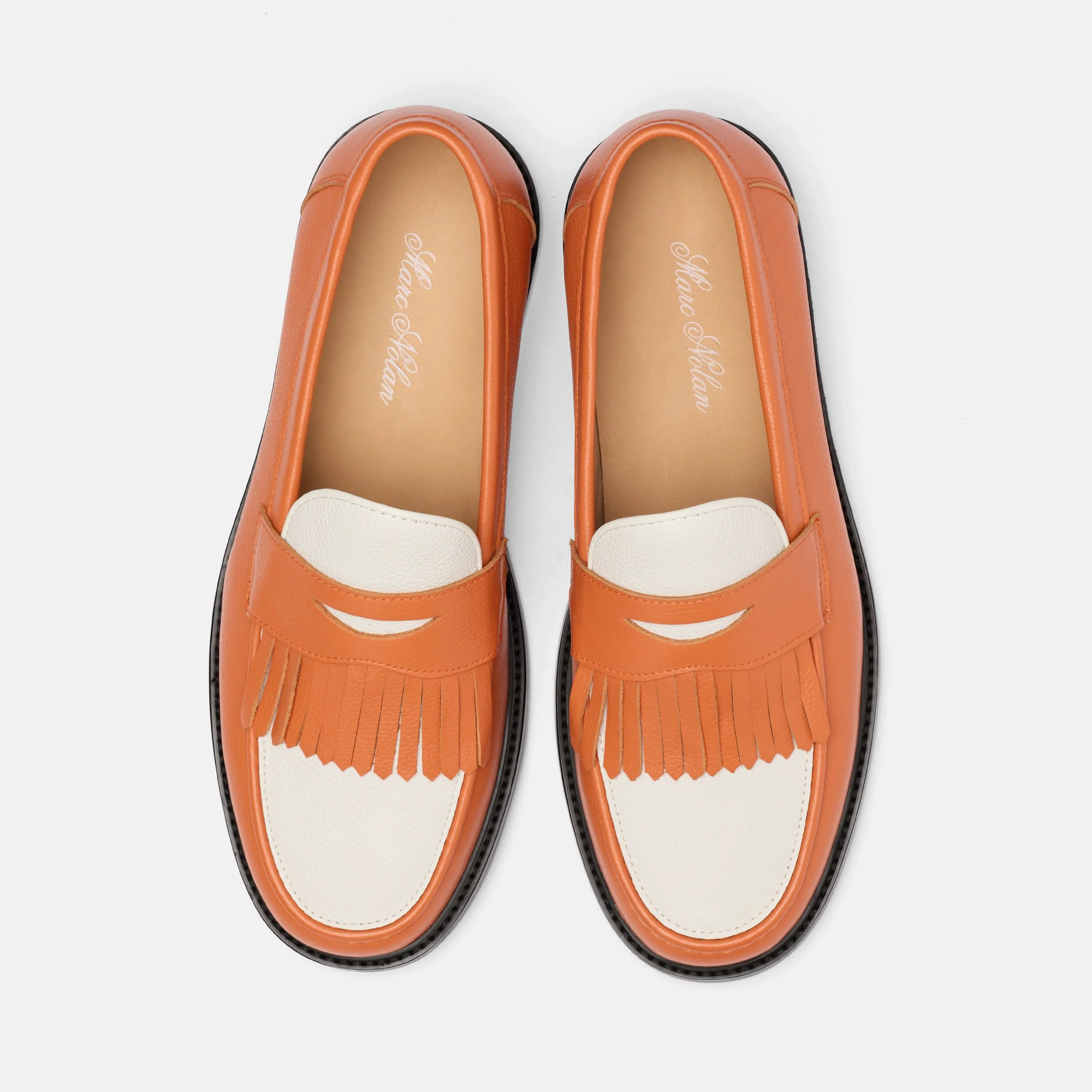 Clint Orange/White Leather Kiltie Loafers - Image 5