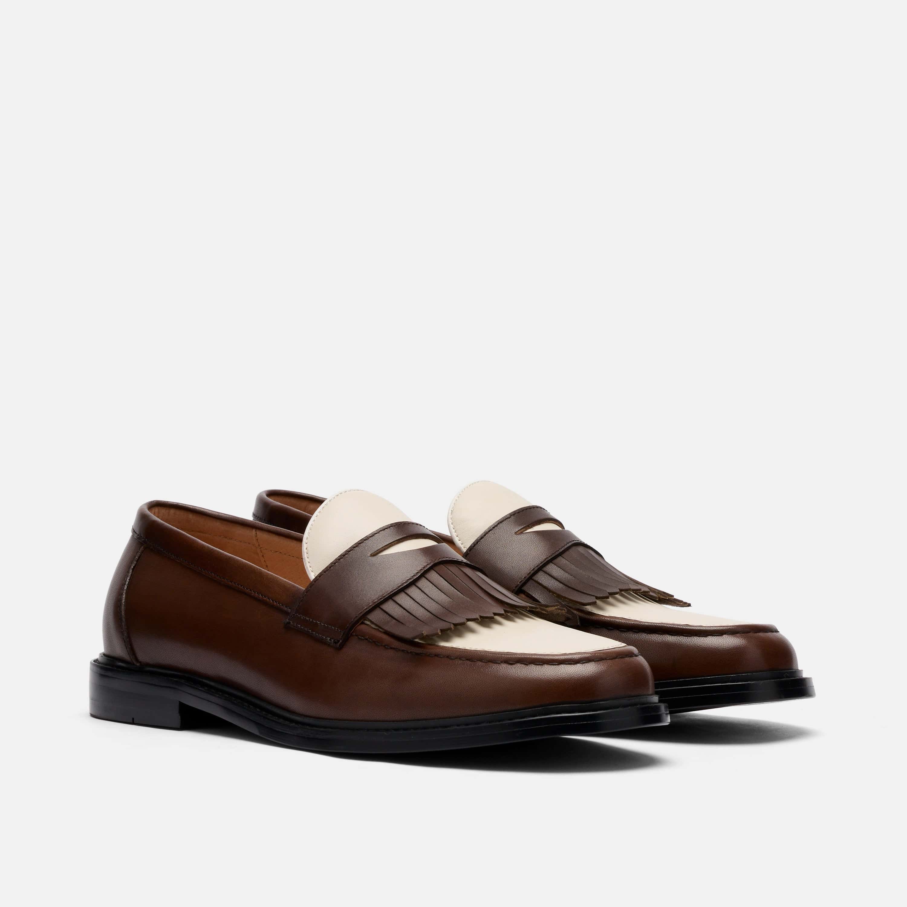 Clint Brown/White Leather Kiltie Loafers - Image 2