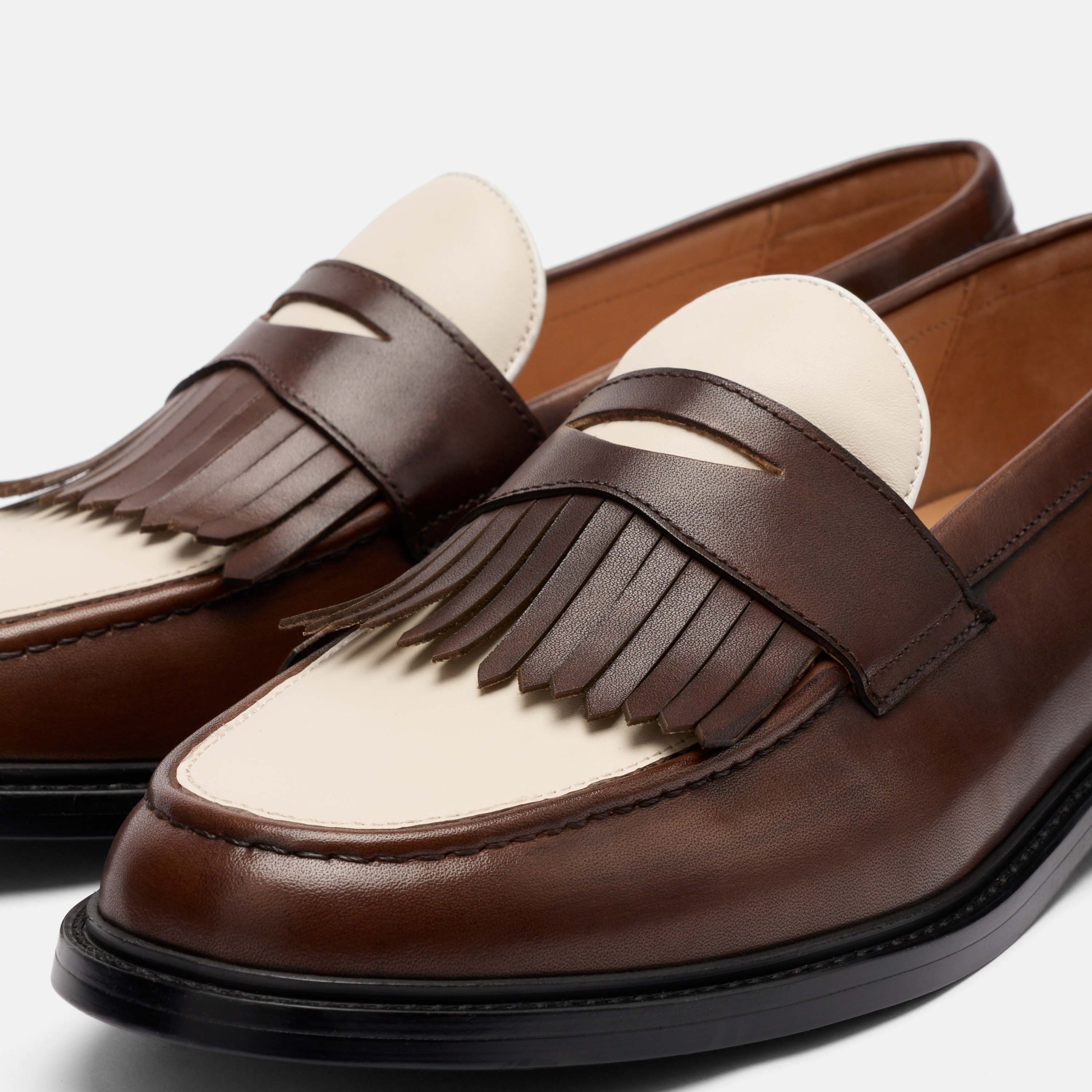 Clint Brown/White Leather Kiltie Loafers - Image 3
