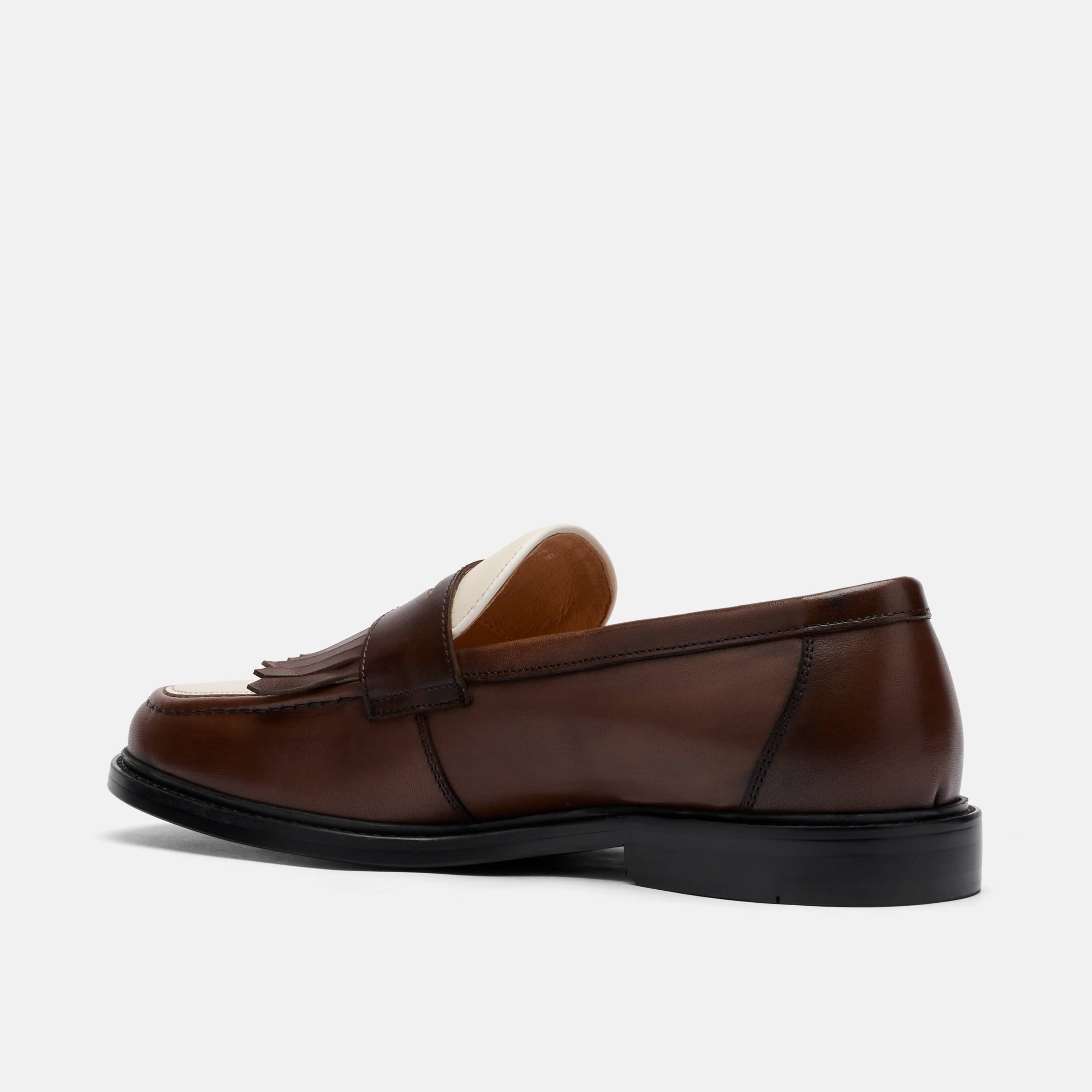 Clint Brown/White Leather Kiltie Loafers - Image 4