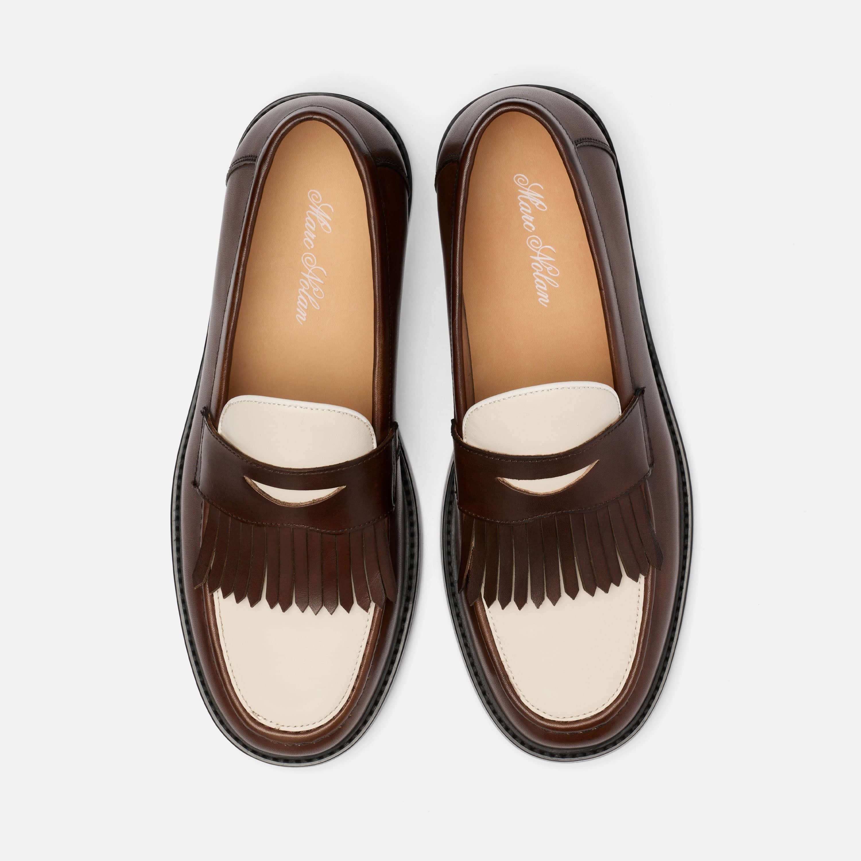 Clint Brown/White Leather Kiltie Loafers - Image 5