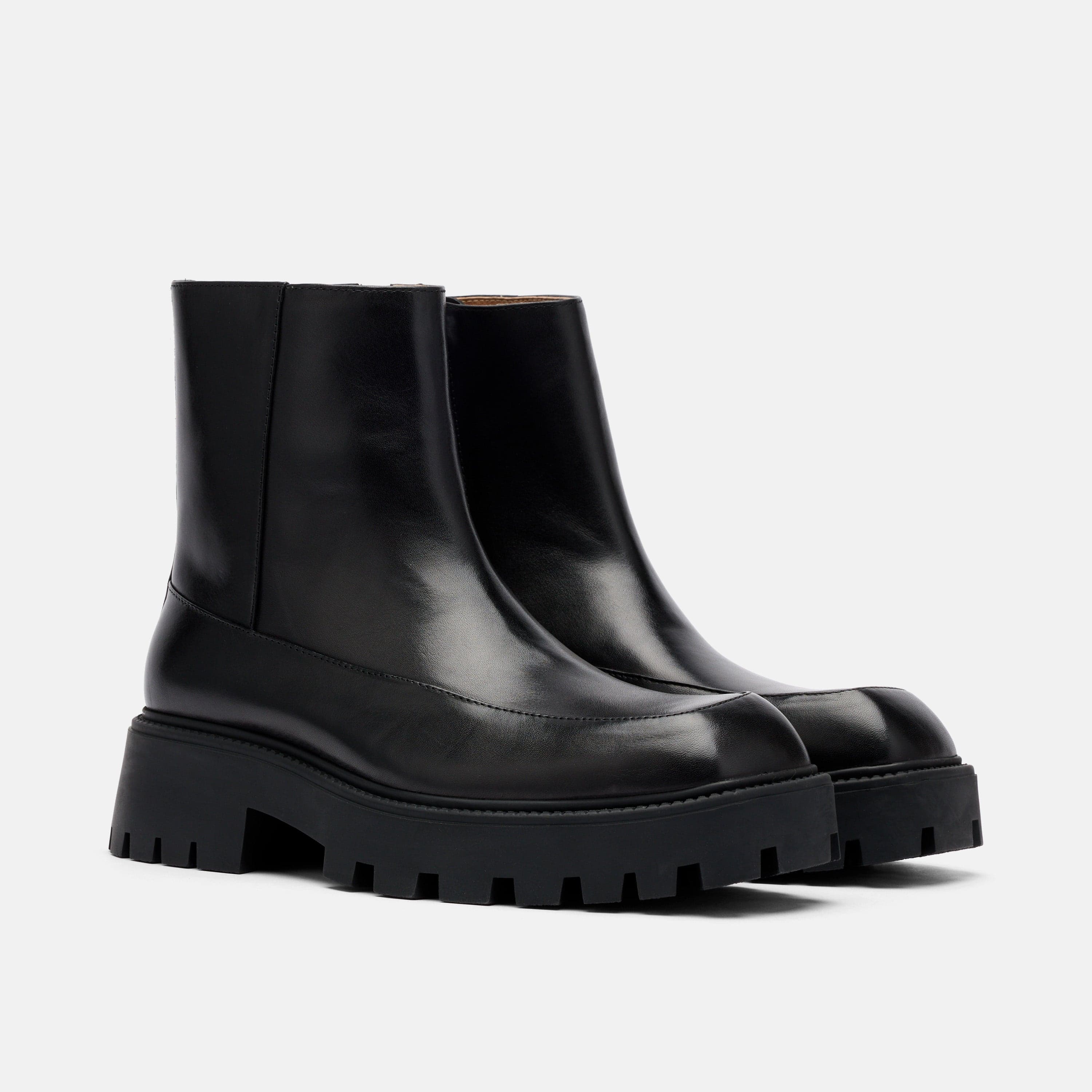 Commander Black Leather Square Toe Side Zip Boots - Image 2