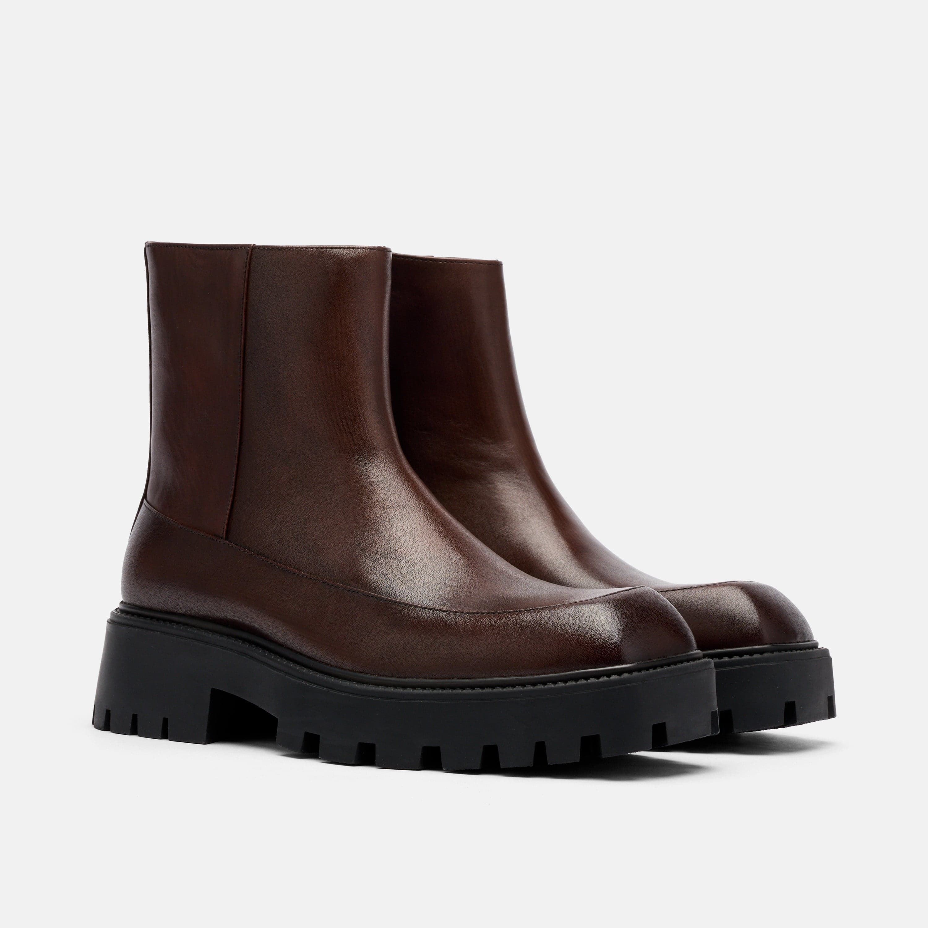 Commander Brown Burnished Leather Square Toe Side Zip Boots - Image 2