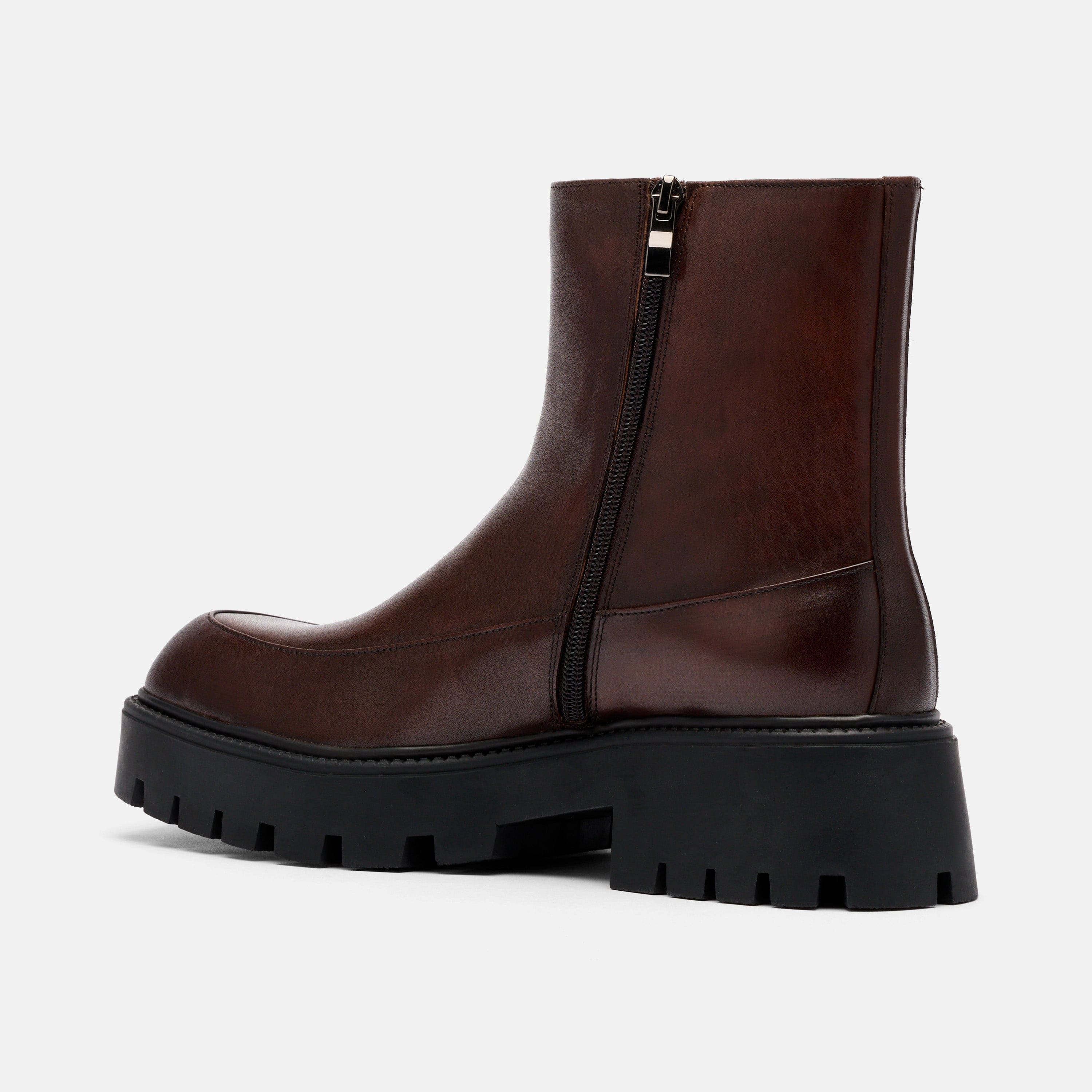 Commander Brown Burnished Leather Square Toe Side Zip Boots - Image 4