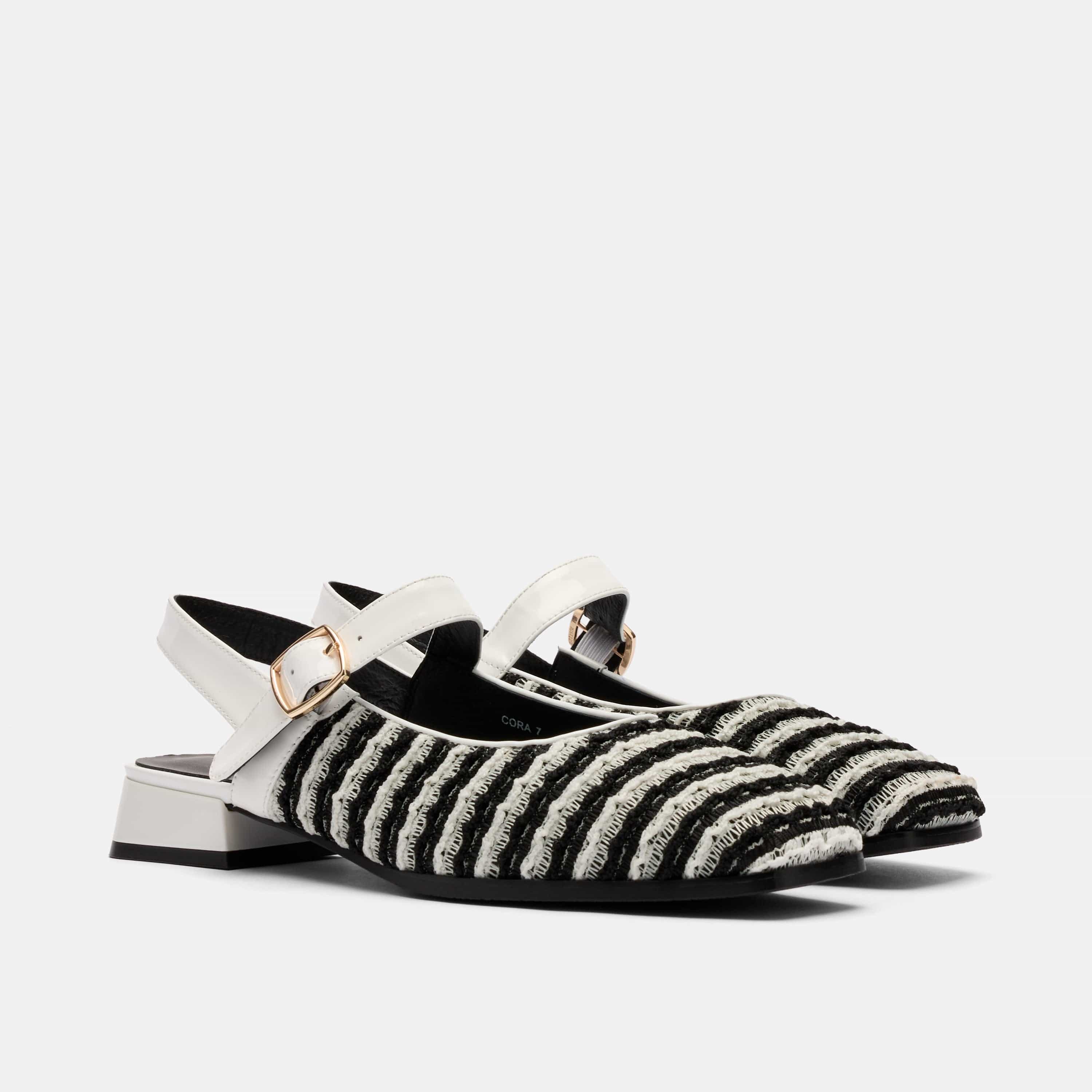 Cora White/Black Leather Mary Jane Lug Slingbacks - Image 2