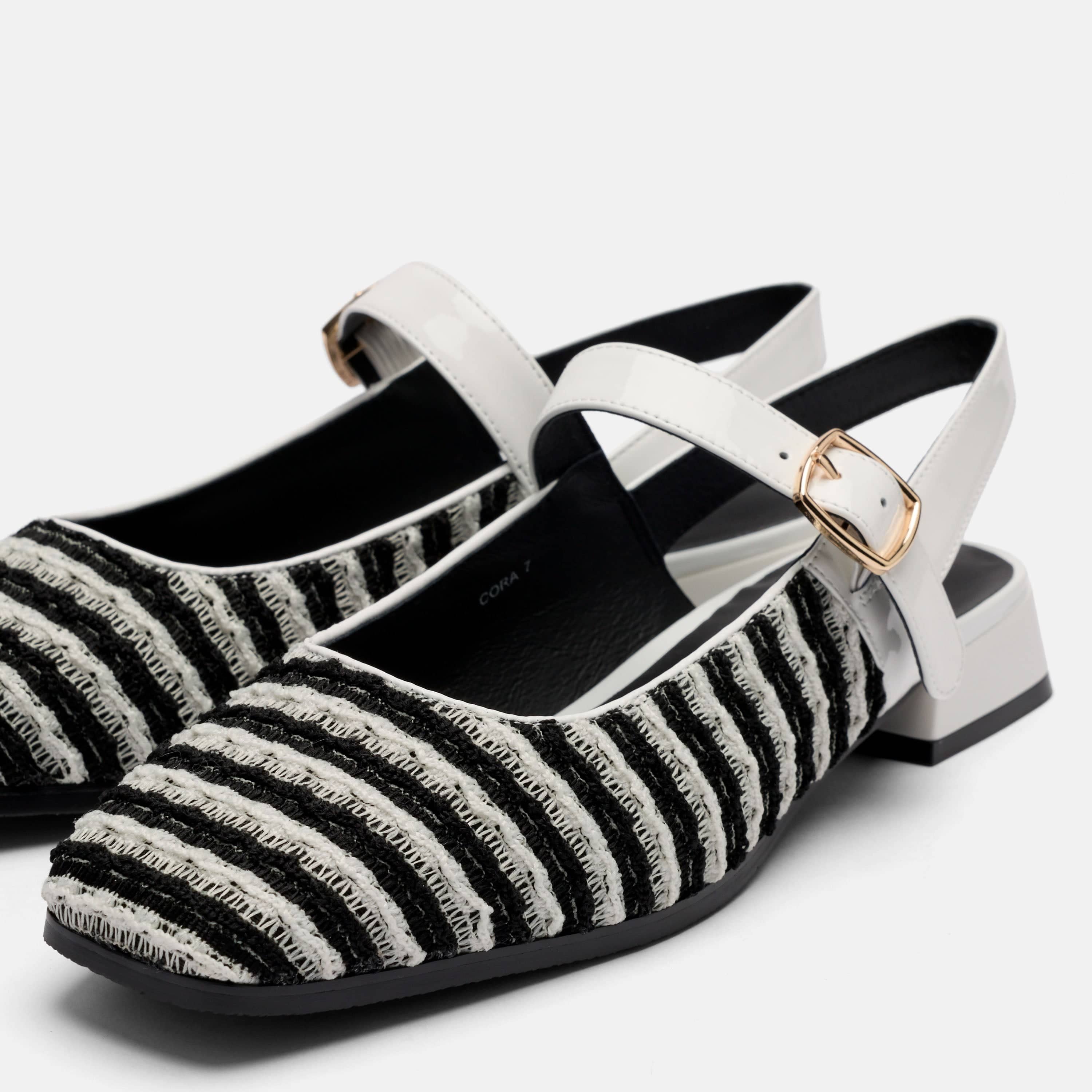 Cora White/Black Leather Mary Jane Lug Slingbacks - Image 3