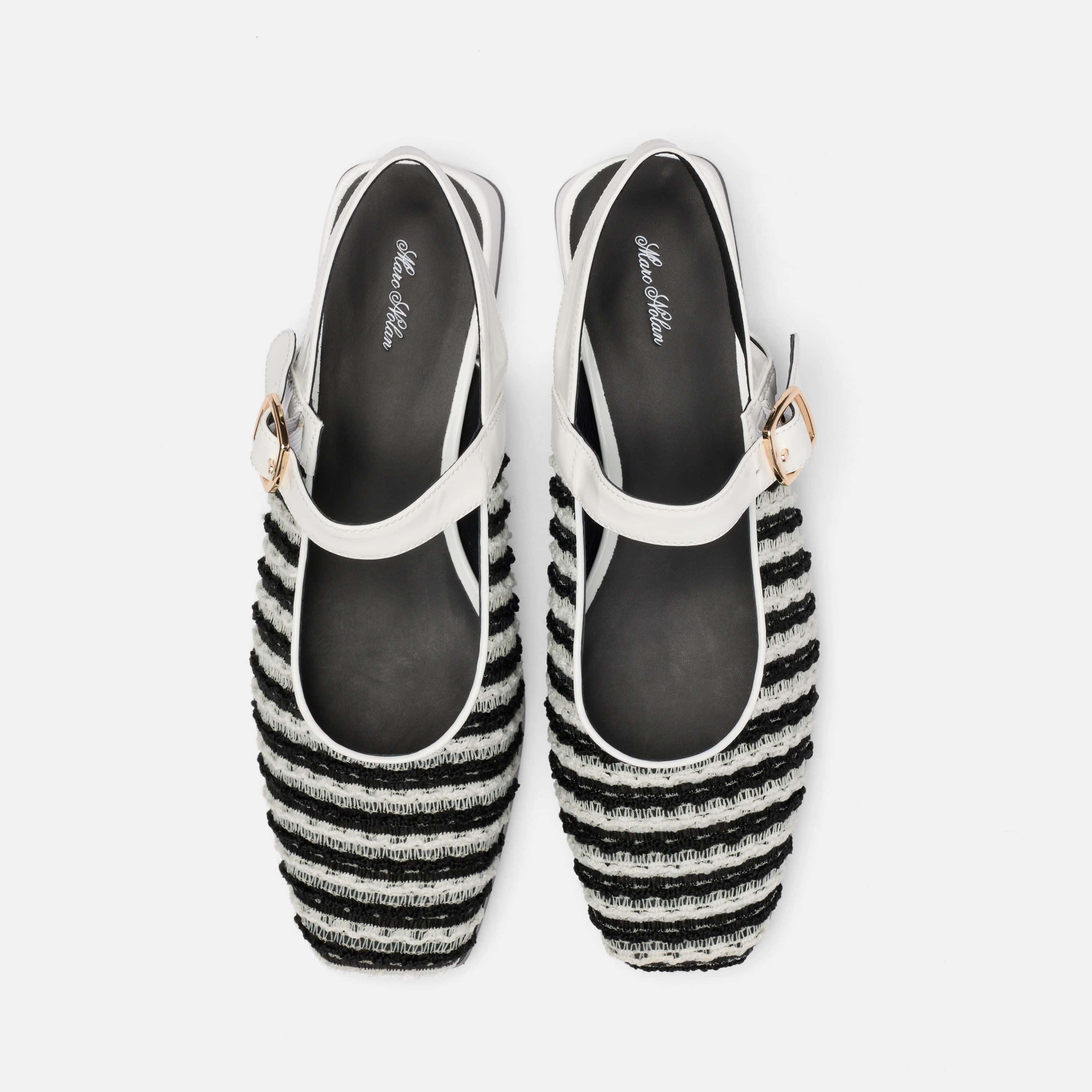 Cora White/Black Leather Mary Jane Lug Slingbacks - Image 5